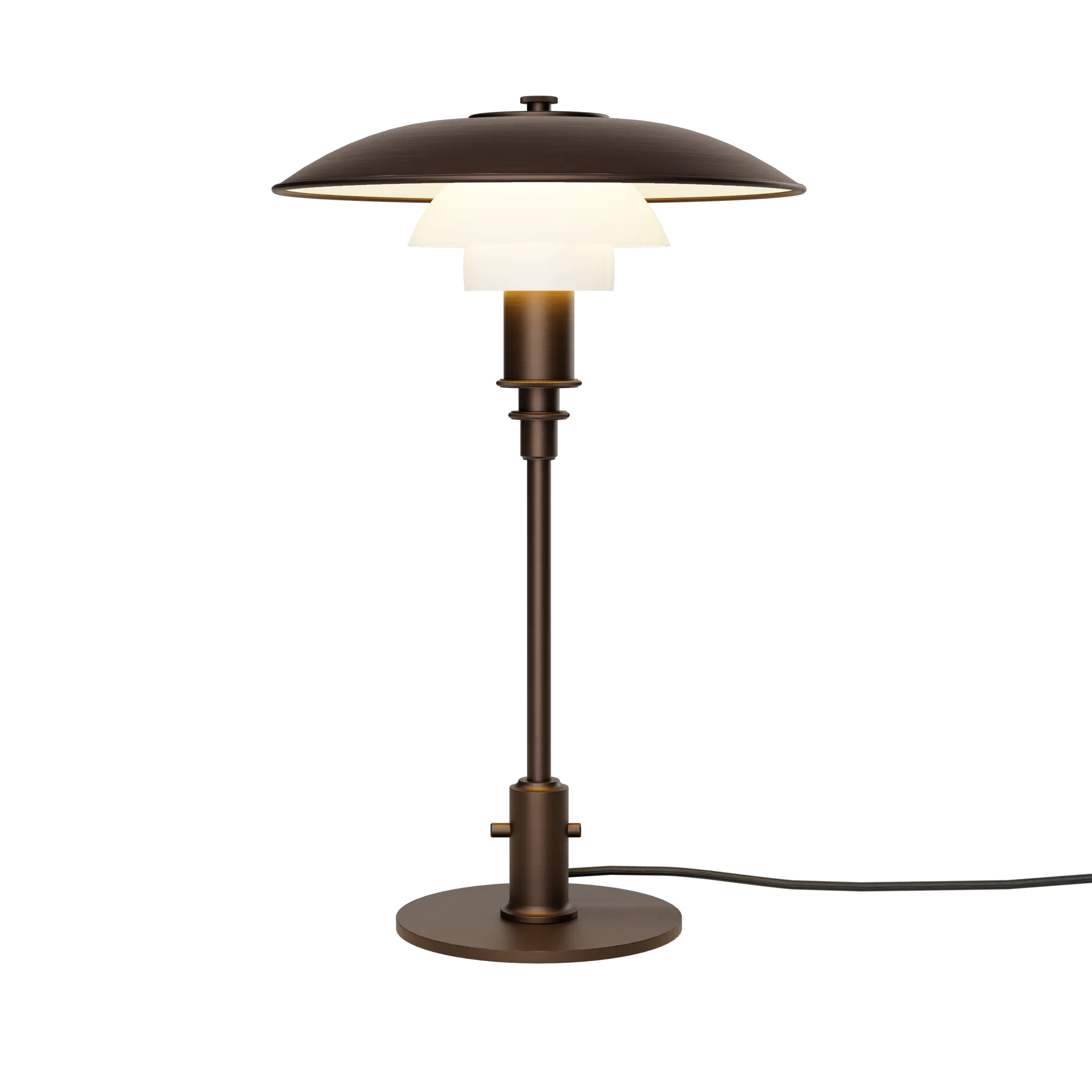 Candeeiro de mesa PH 3/2 Luna, Aged brass-vidro opalino Louis Poulsen