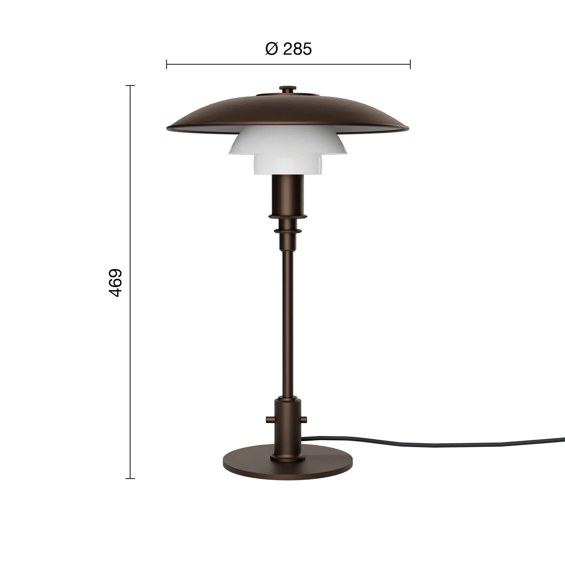 Candeeiro de mesa PH 3/2 Luna, Aged brass-vidro opalino Louis Poulsen