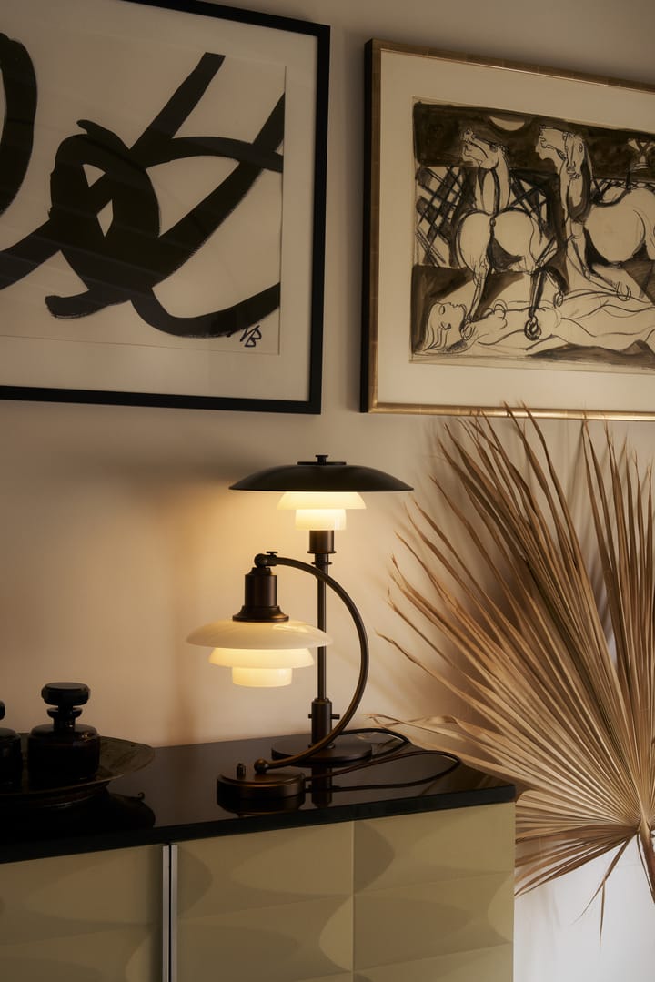 Candeeiro de mesa PH 3/2 Luna, Aged brass-vidro opalino Louis Poulsen