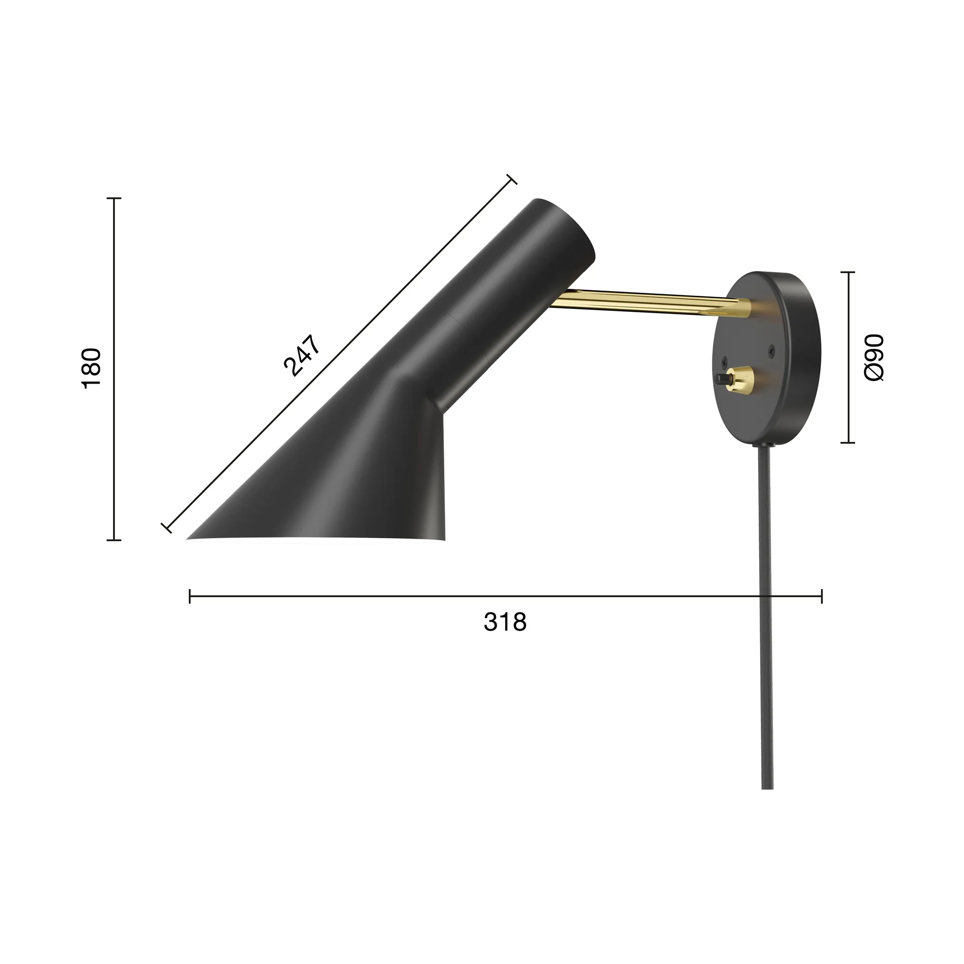 Candeeiro de parede AJ, Brass-black Louis Poulsen