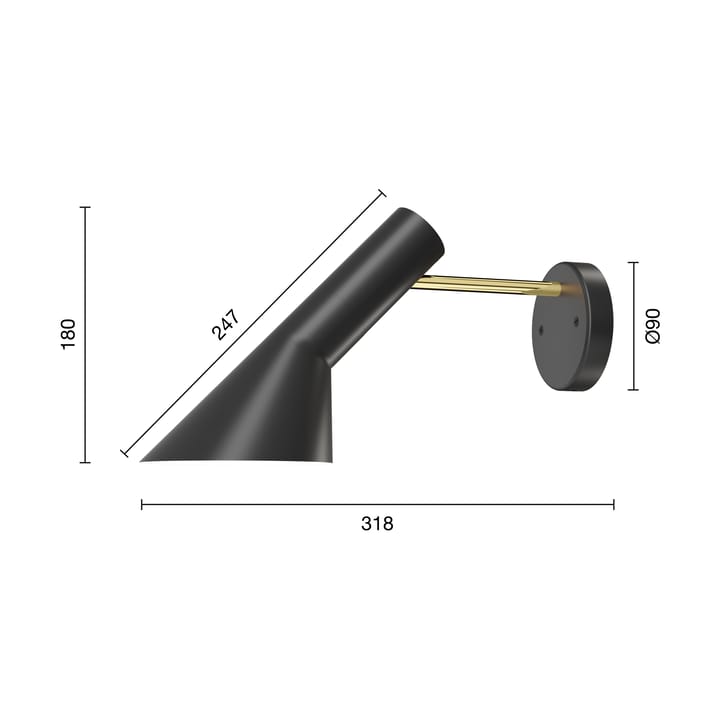 Candeeiro de parede AJ instalação fixa sem interruptor, Brass-black Louis Poulsen