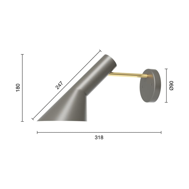 Candeeiro de parede AJ instalação fixa sem interruptor, Brass-warm grey Louis Poulsen