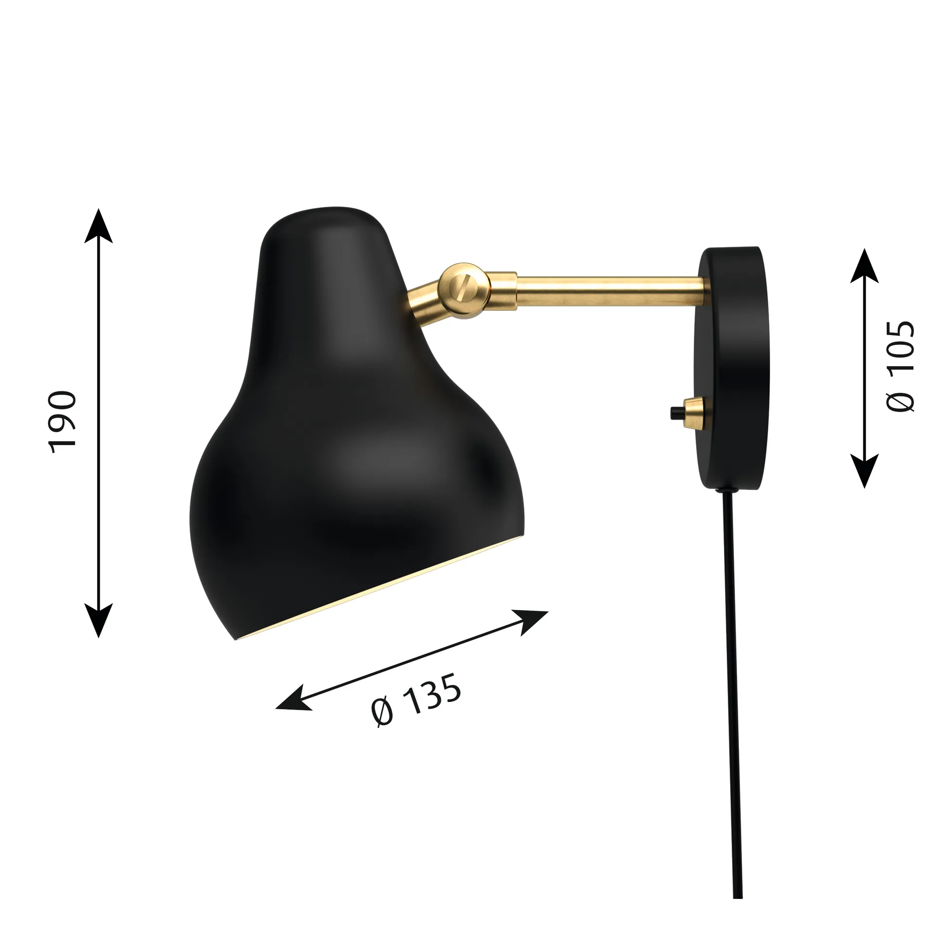 Candeeiro de parede VL38, Preto Louis Poulsen