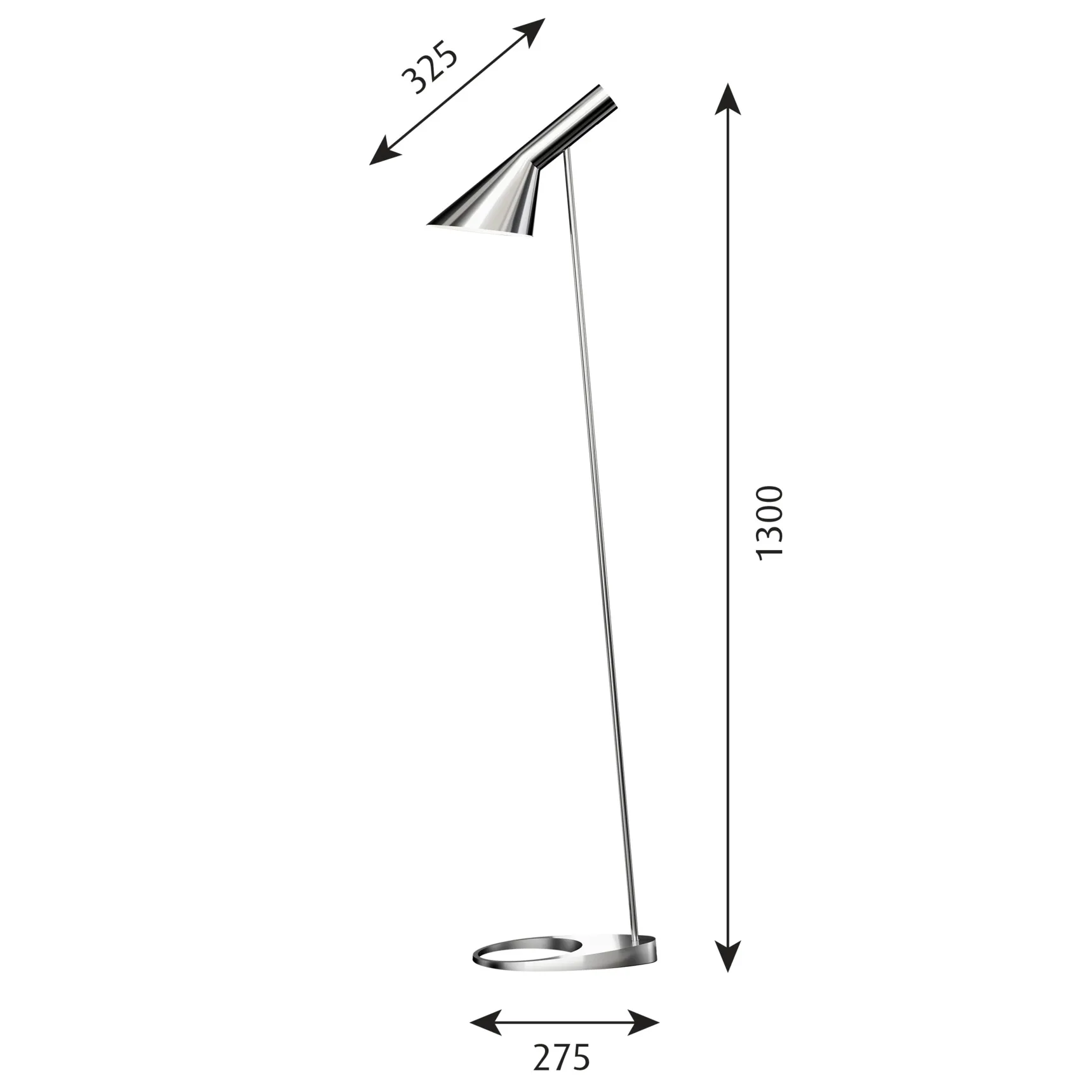Candeeiro de pé AJ, Aço inoxidável polido Louis Poulsen