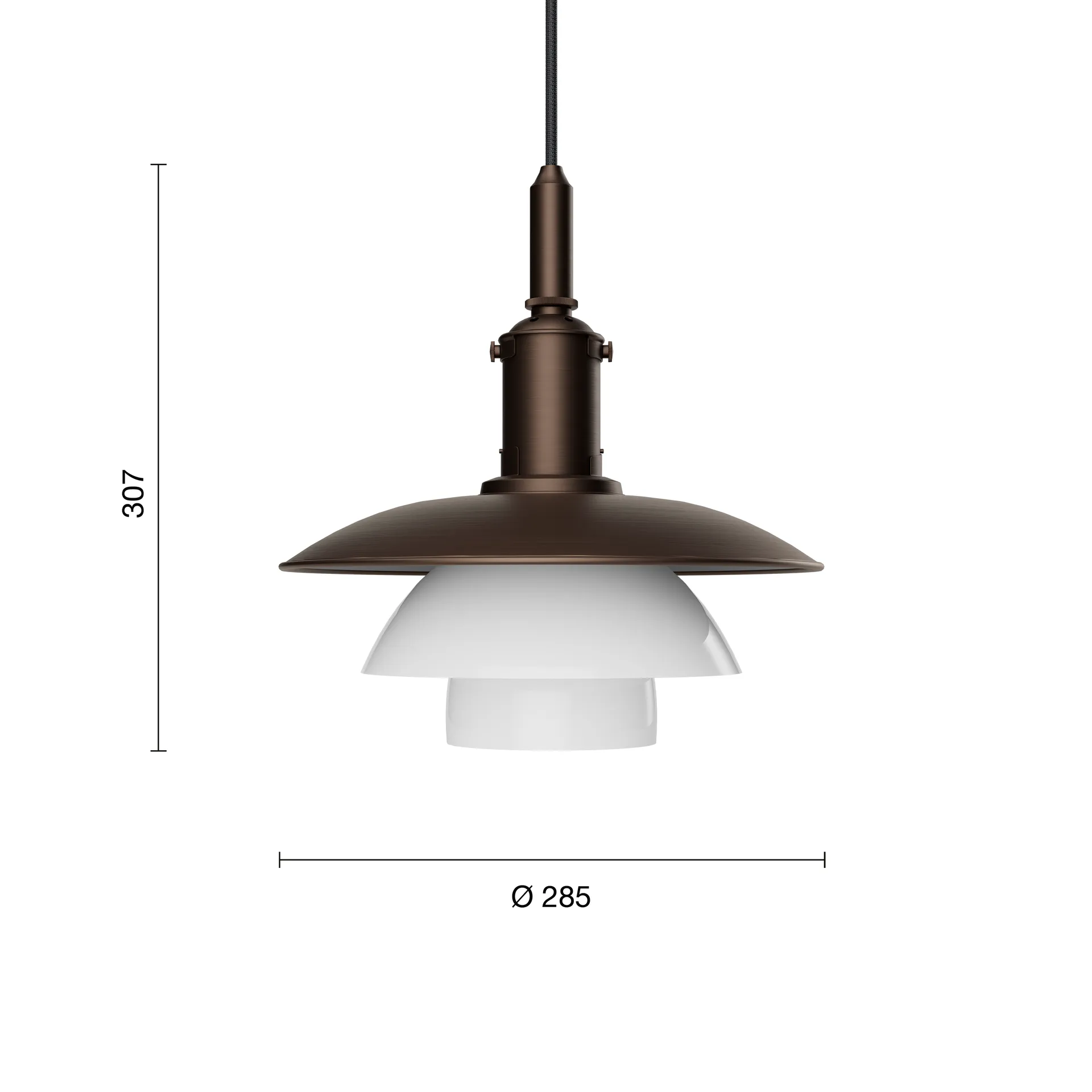 Candeeiro suspenso PH 3/3 Luna, Aged brass-vidro opalino Louis Poulsen