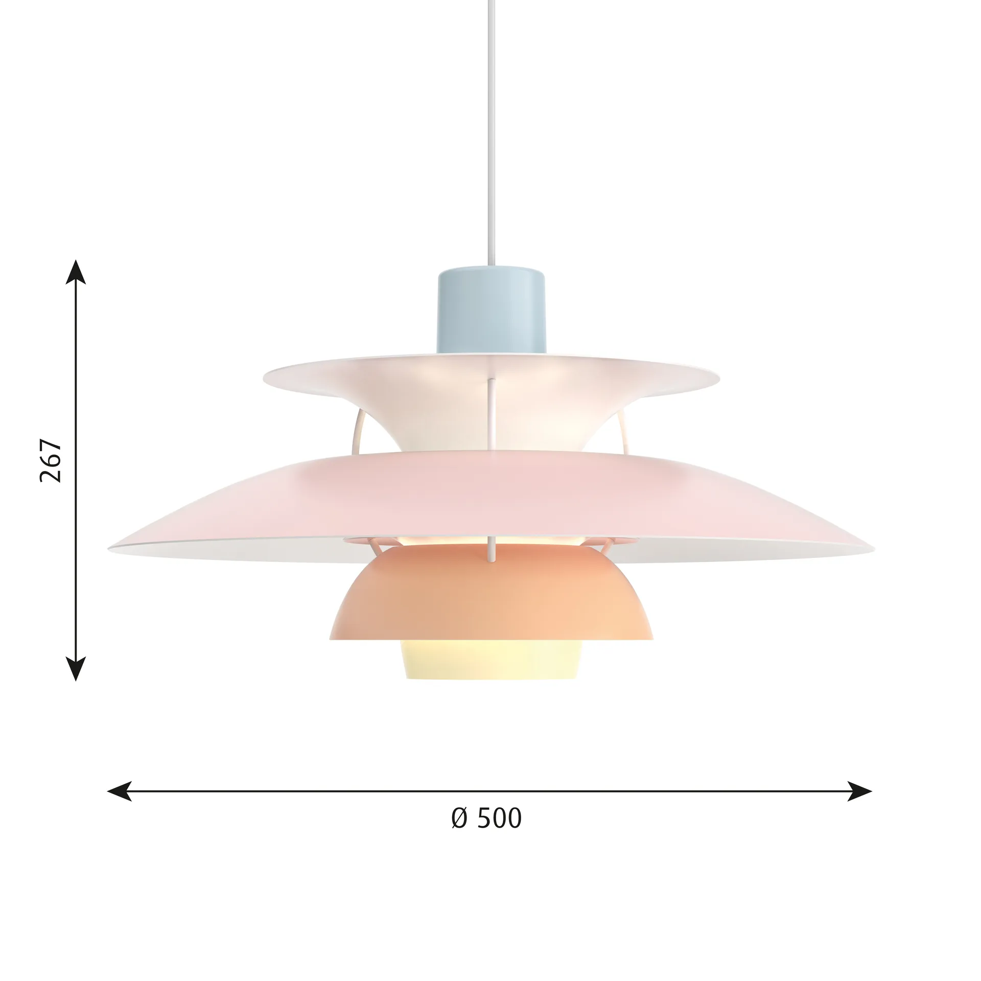 Candeeiro suspenso PH 5, Ø500, Pastel-azul-rosa-peach Louis Poulsen
