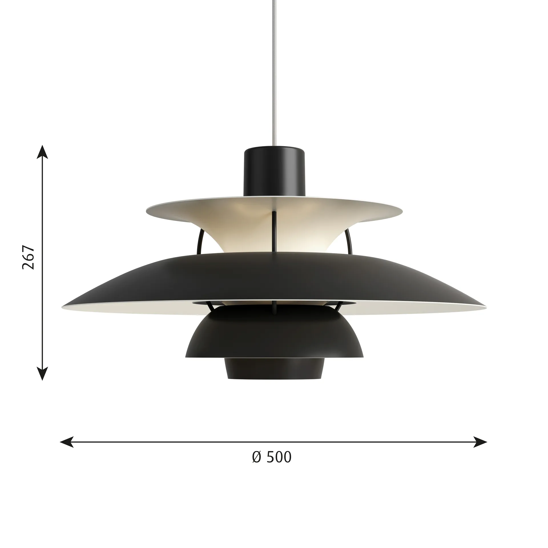 Candeeiro suspenso PH 5, Ø500, Preto Louis Poulsen