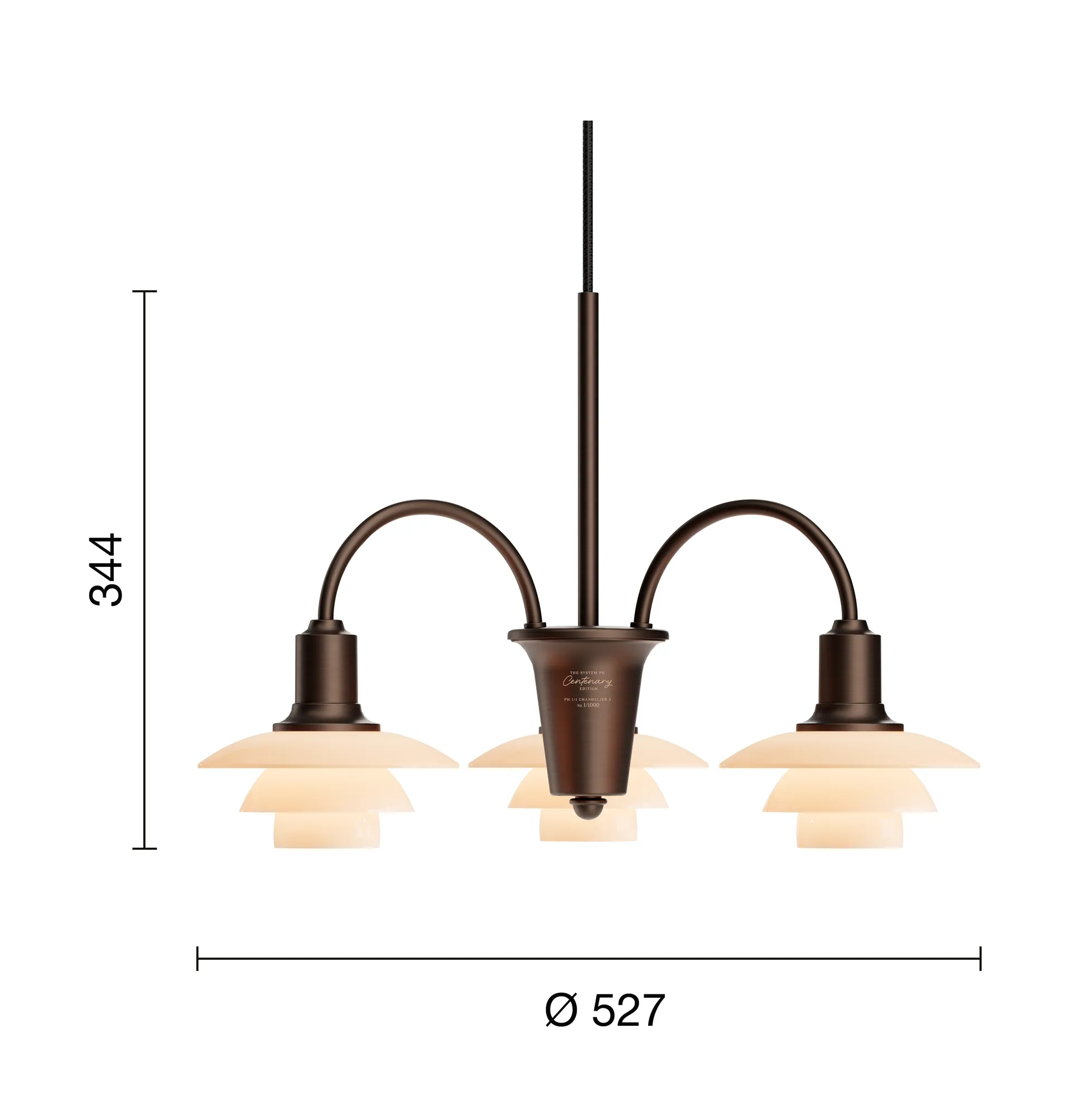 PH 1/1 Chandelier Centenary Edition lustre, Brass-dusty terracotta, 3 braços Louis Poulsen