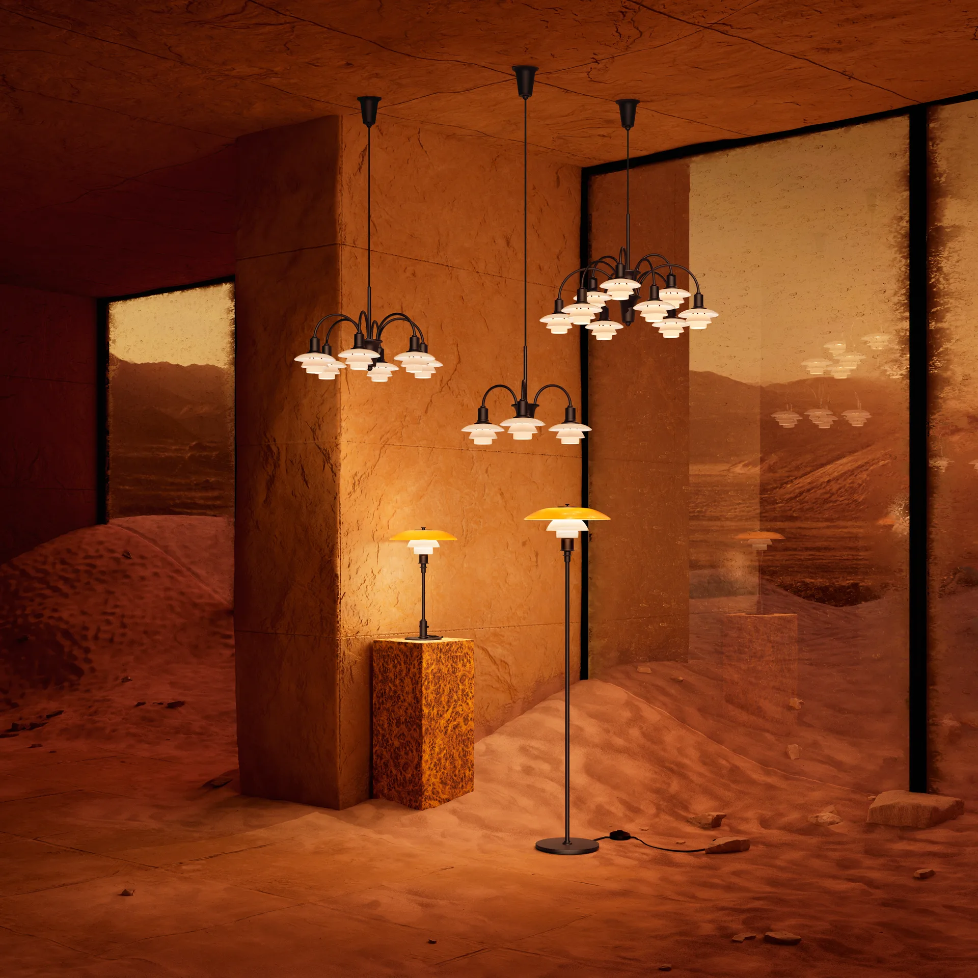 PH 1/1 Chandelier Centenary Edition lustre, Brass-dusty terracotta, 3 braços Louis Poulsen