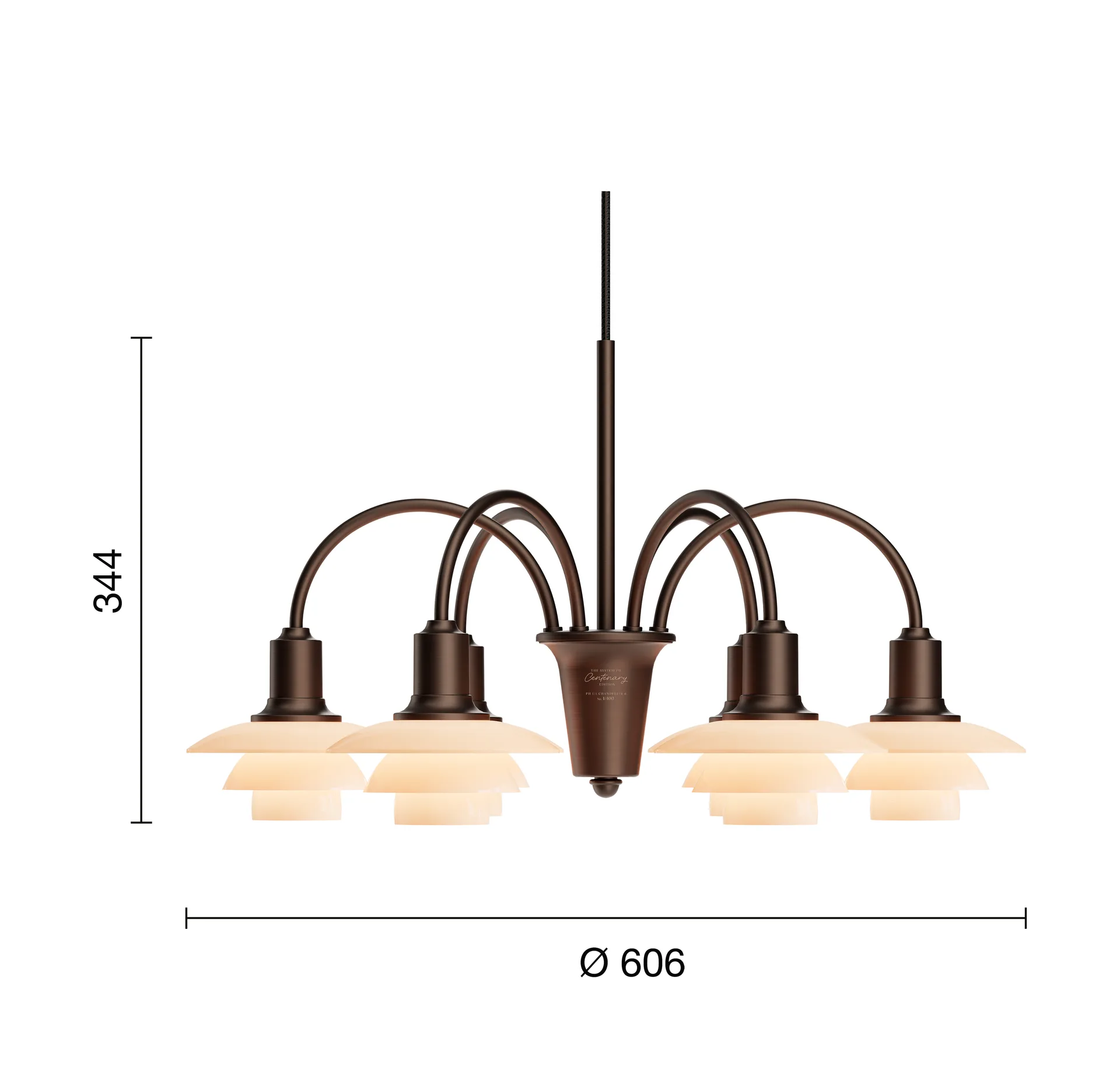 PH 1/1 Chandelier Centenary Edition lustre, Brass-dusty terracotta, 6 braços Louis Poulsen