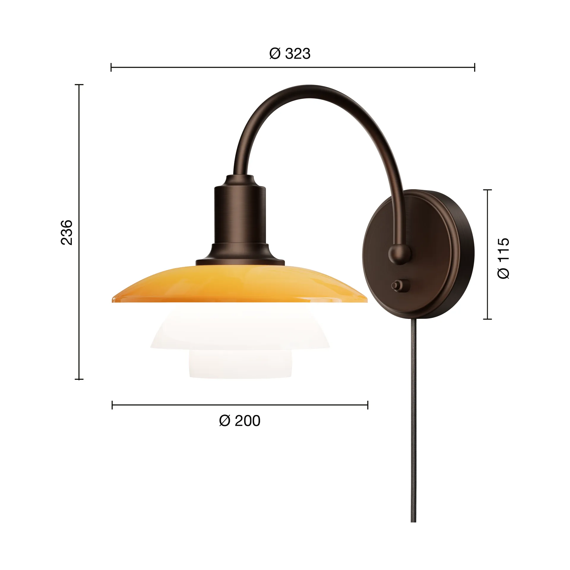 PH 2/2 Centenary Edition candeeiro de parede, Amber-opal white, ficha de tomada Louis Poulsen