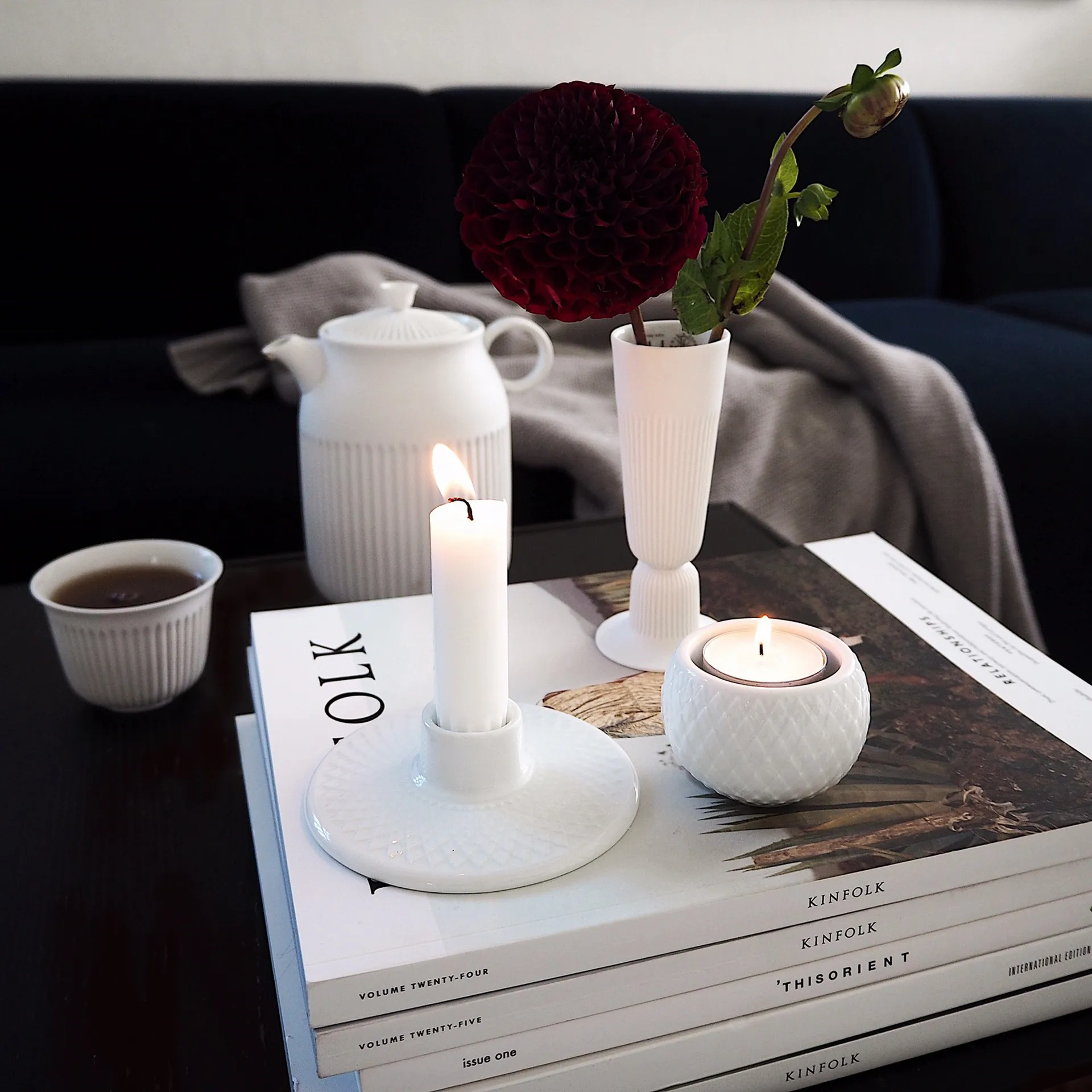 Rhombe porta-vela 3 cm, Branco Lyngby Porcelæn