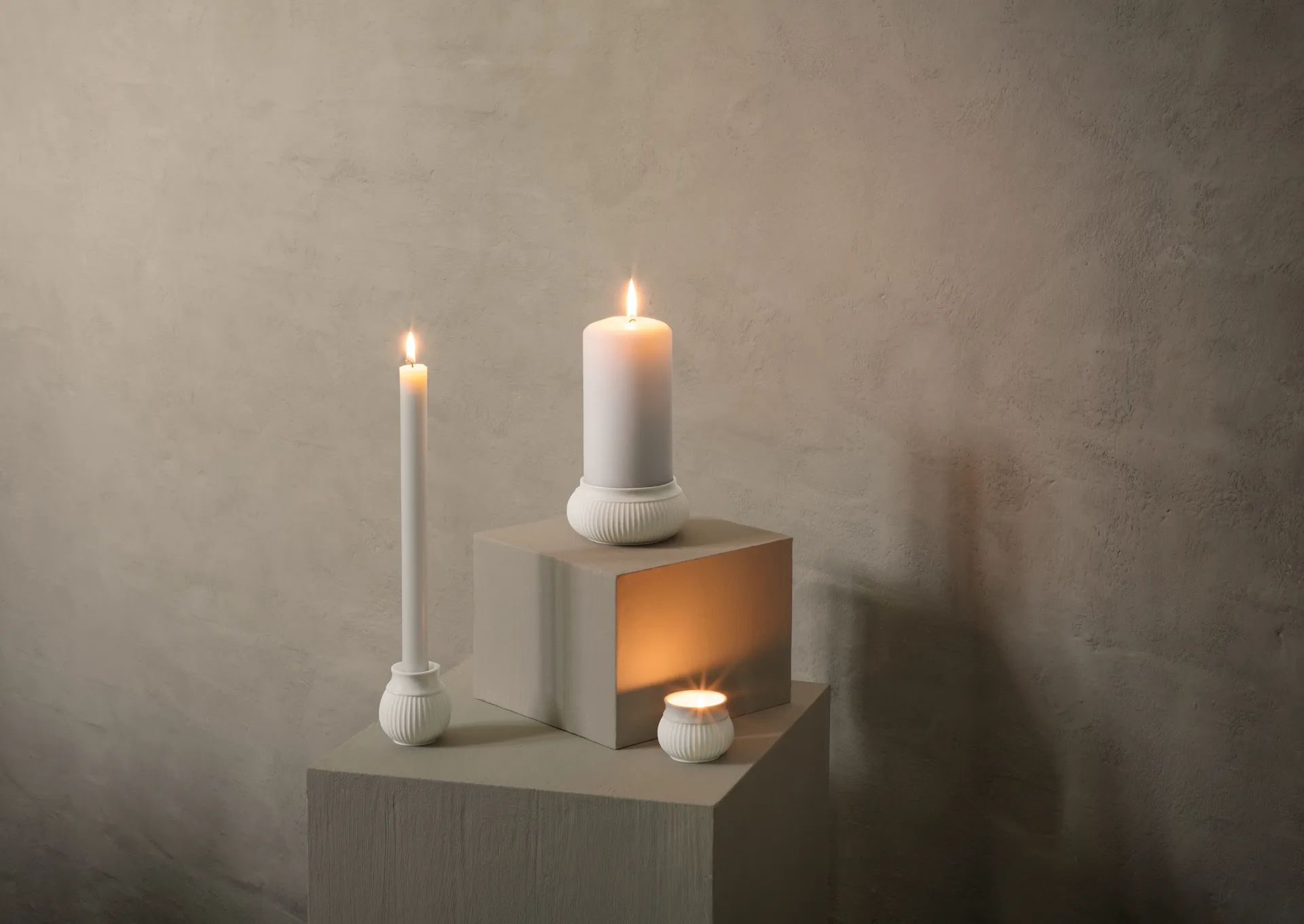 Suporte de velas Curve Block Ø11 cm, Branco Lyngby Porcelæn