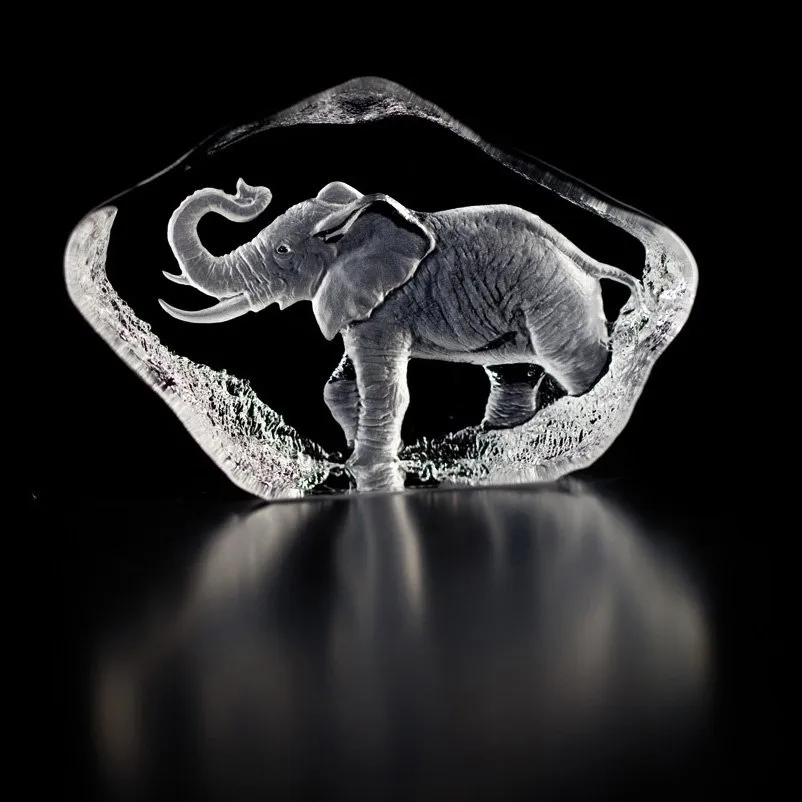 Escultura Wildlife Elefante, vidro Målerås Glasbruk