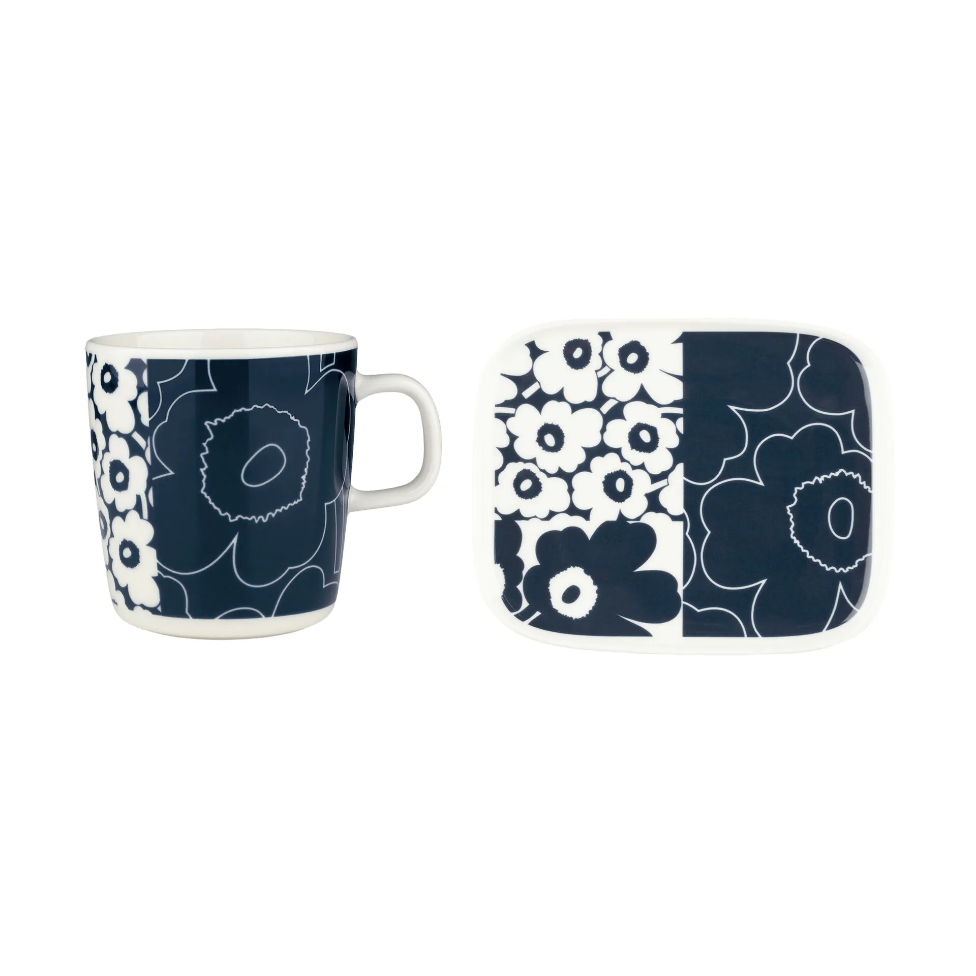 Bandeja Unikko Kollaasi + Chávena 2 peças, White-dark blue Marimekko