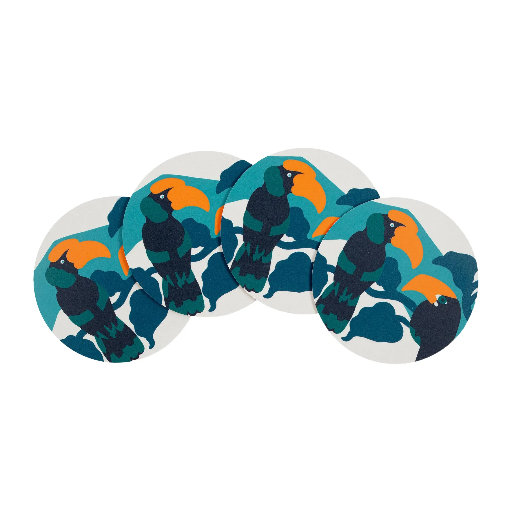 Base para copos, 4 un., Branco-turquesa-laranja Marimekko