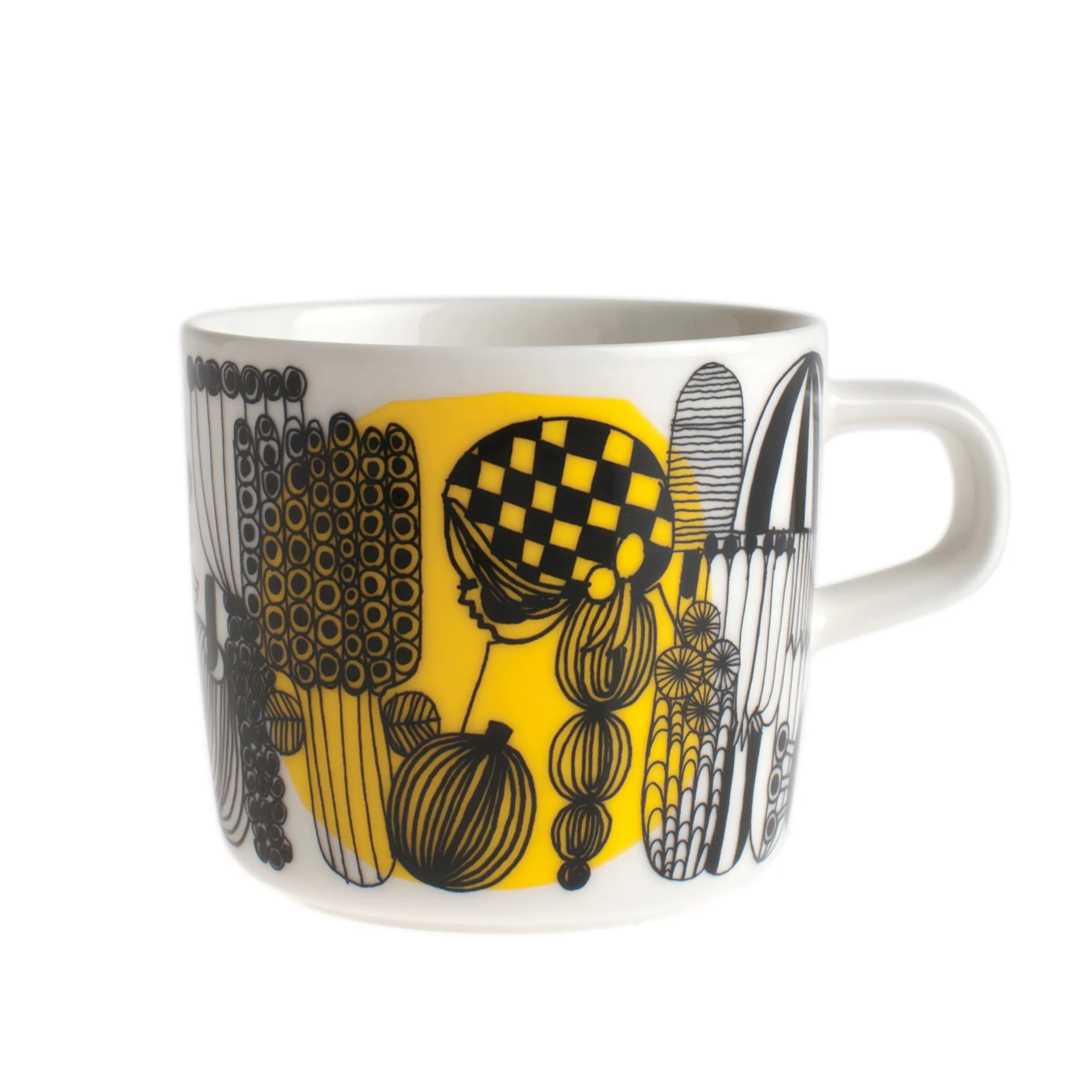 Caneca de café Siirtolapuutarha 20 cl, branco-preto-amarelo Marimekko