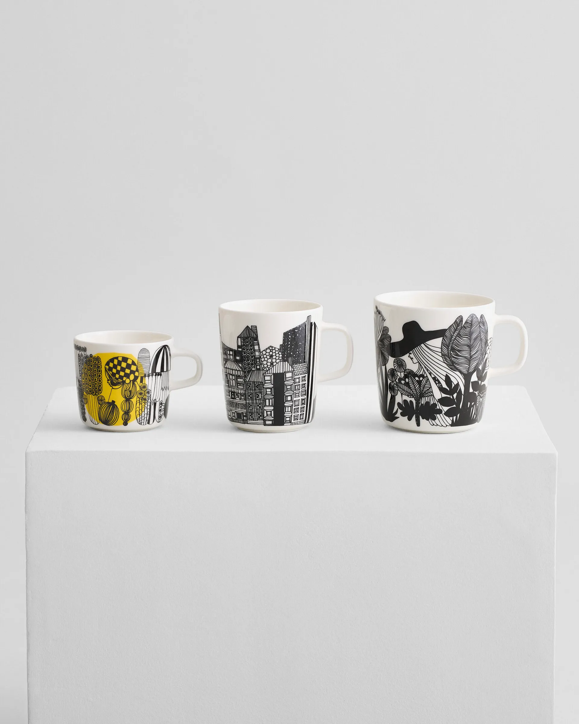 Caneca de café Siirtolapuutarha 20 cl, branco-preto-amarelo Marimekko