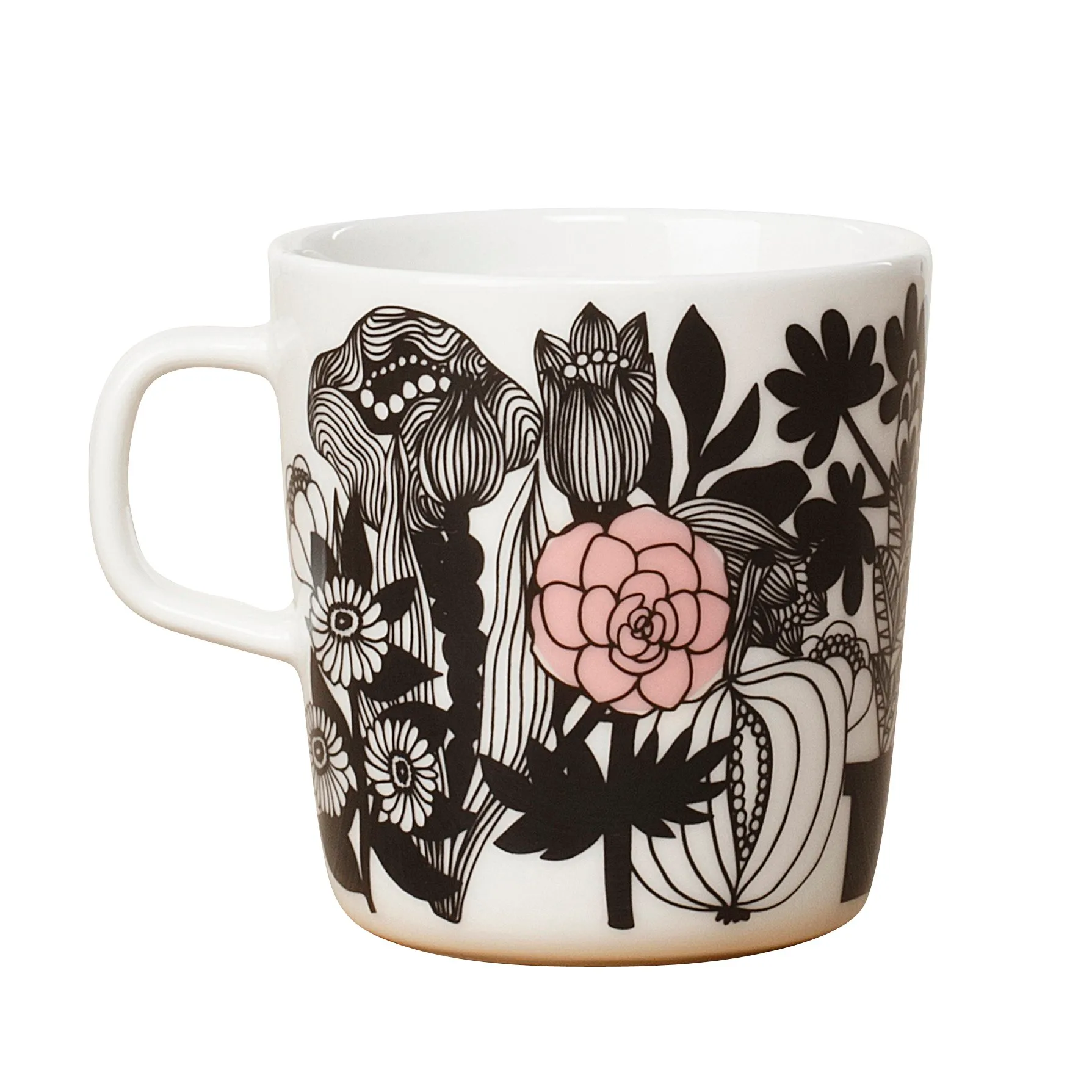 Caneca de chá Siirtolapuutarha, preto-branco-rosa Marimekko