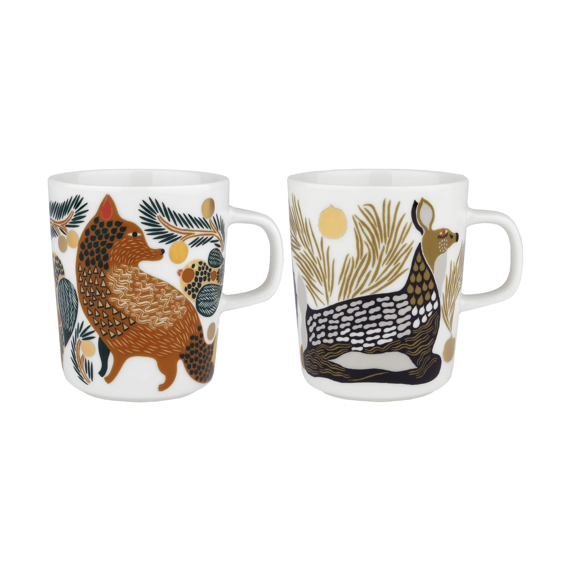 Caneca Oiva Ketunmarja & Peura 25 cl 2 peças, Branco-carvão-lama-cinzento claro Marimekko