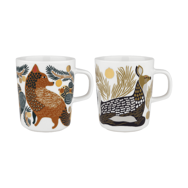 Caneca Oiva Ketunmarja & Peura 25 cl 2 peças - Branco-carvão-lama-cinzento claro - Marimekko