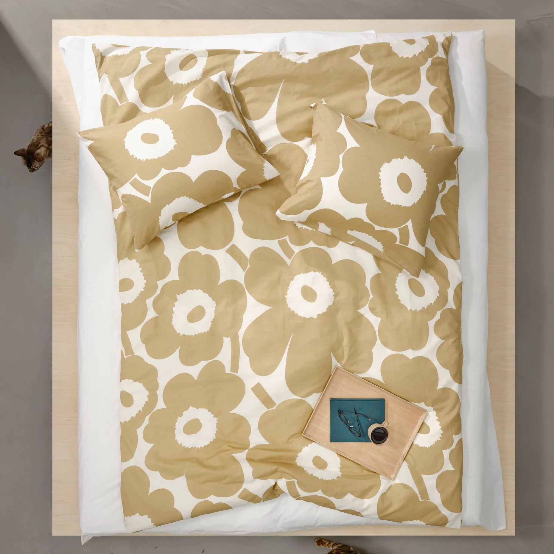Capa de edredão algodão-linho Unikko 150x210 cm, Bege Marimekko