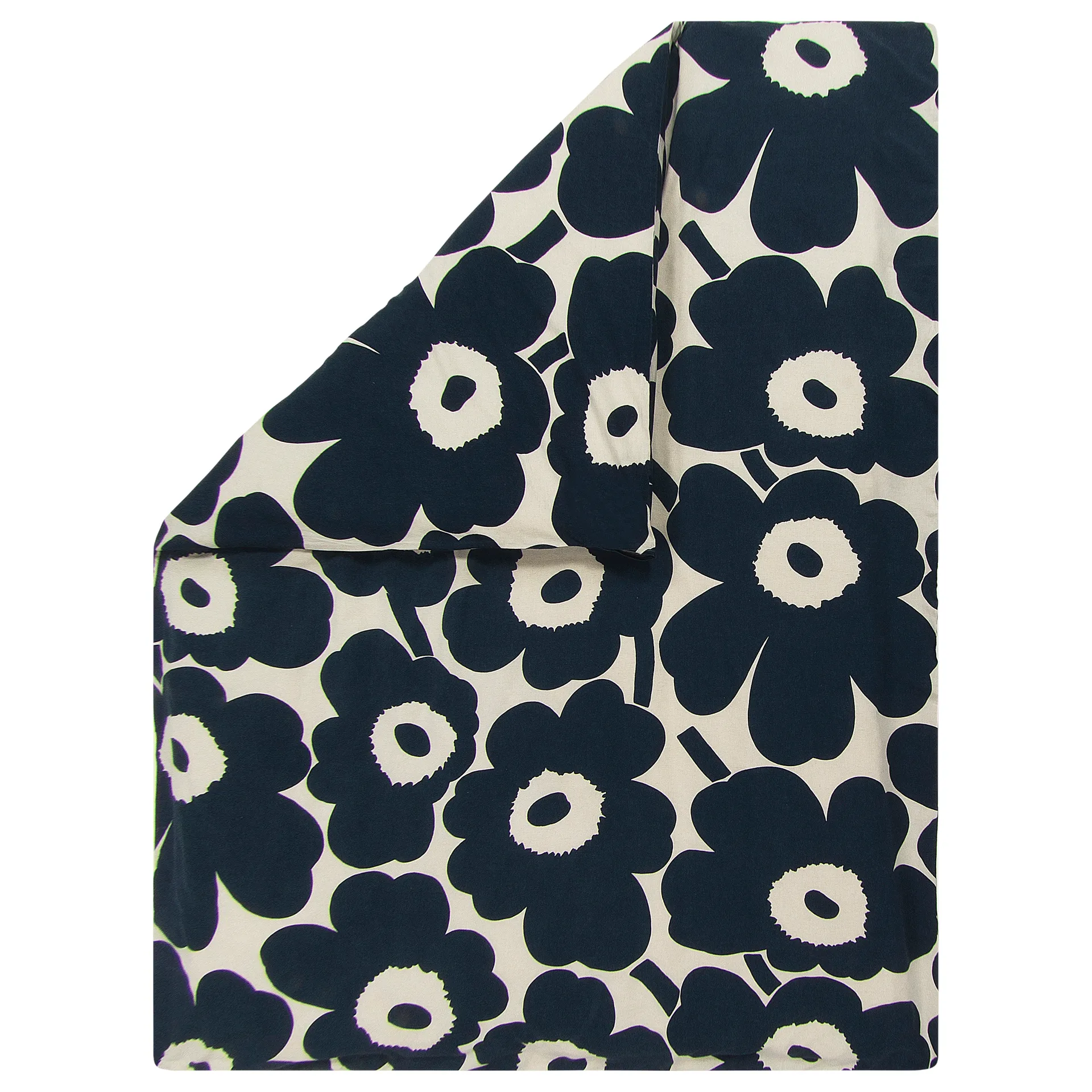 Capa de edredão algodão-linho Unikko 150x210 cm, branco natural-azul escuro Marimekko