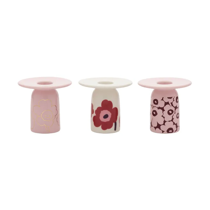 Castiçal Unikko - Rosa-branco-bordeaux-dourado, 3 peças - Marimekko