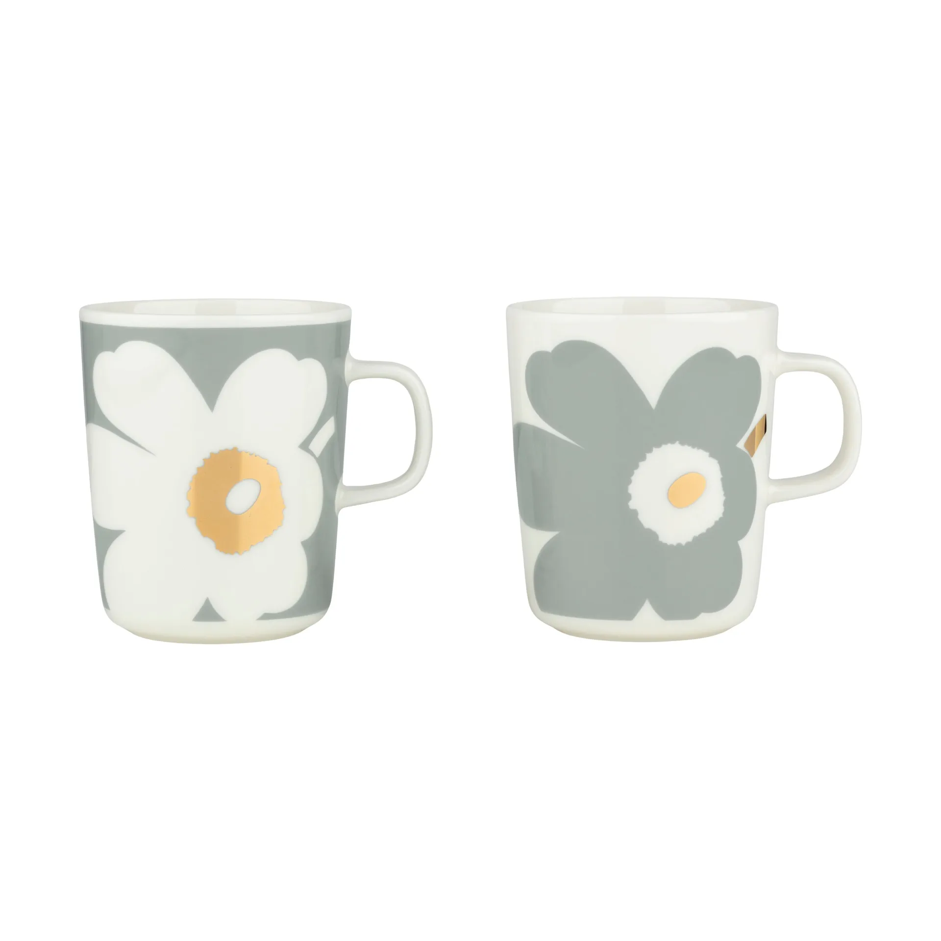 Chávena de aniversário de 60 anos Unikko 25 cl pacote com 2, White-light grey-gold Marimekko