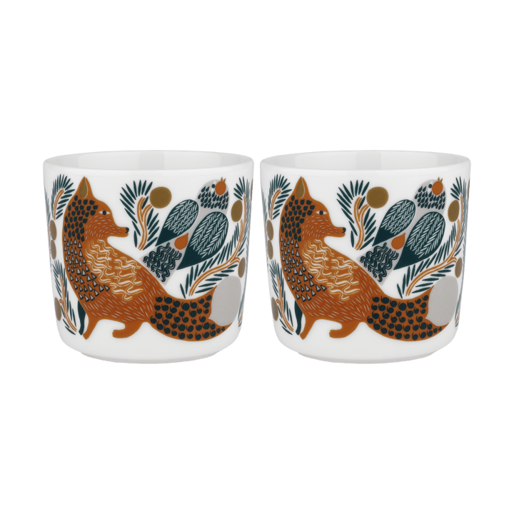 Chávena de café sem pega 20 cl 2-unidades Oiva Ketunmarja, branco-Castanho vermelho-Verde escuro Marimekko