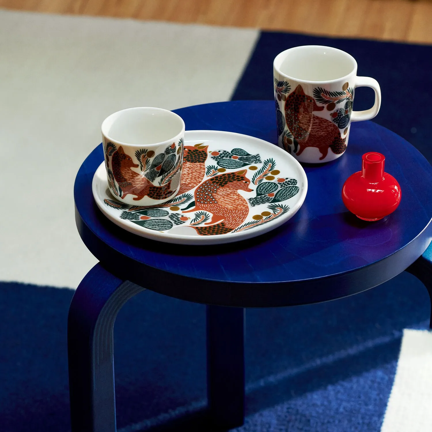 Chávena de café sem pega 20 cl 2-unidades Oiva Ketunmarja, branco-Castanho vermelho-Verde escuro Marimekko