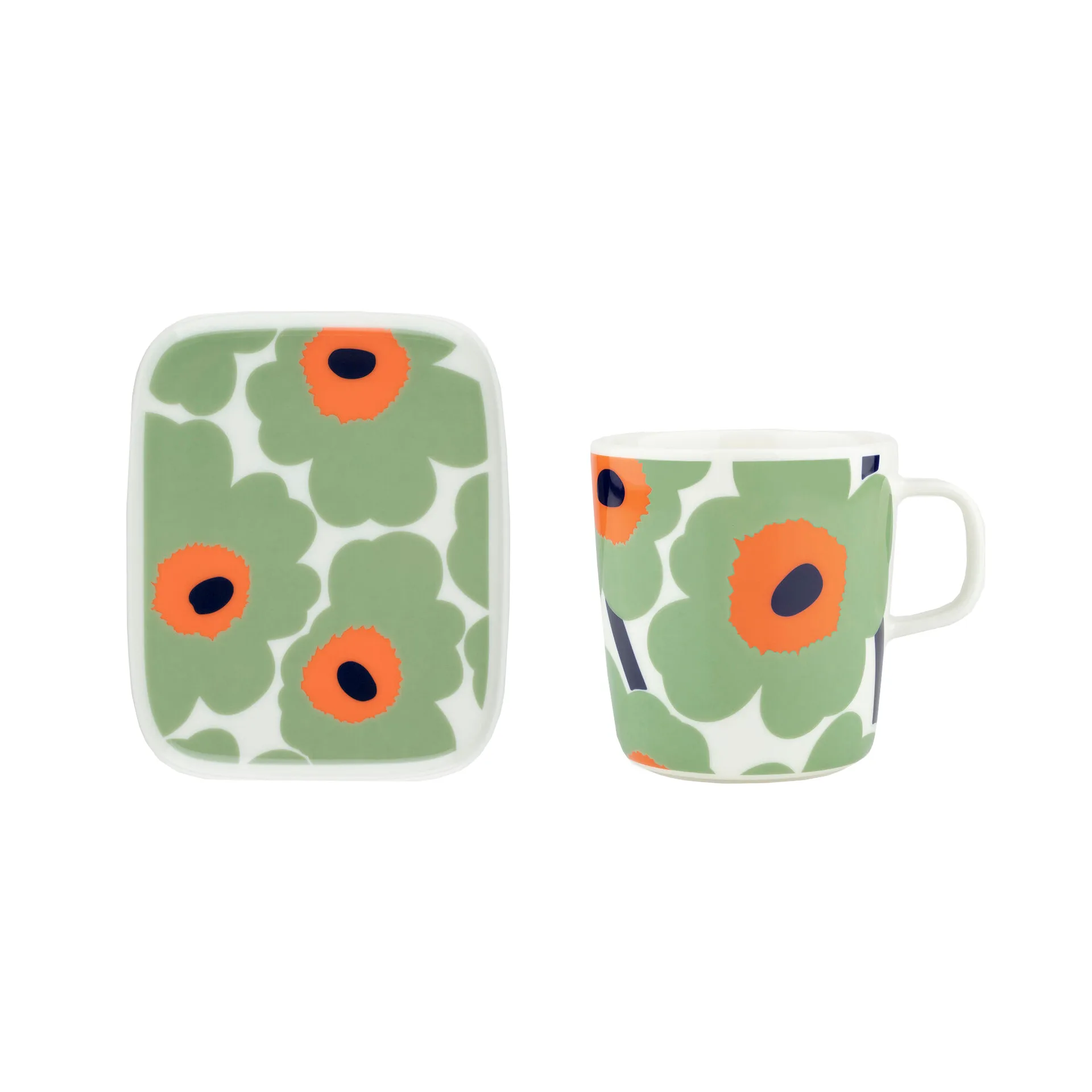 Chávena Unikko 40 cl + Prato 12x15 cm, White-sage-orange-dark blue Marimekko