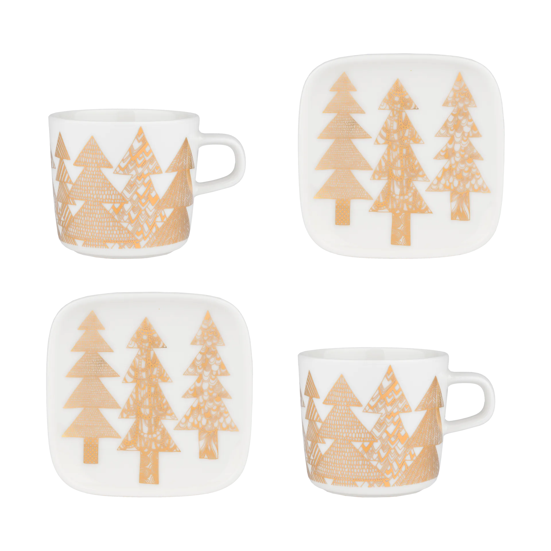 Conjunto chávena Kuusikossa 20 cl 4 peças, Branco-dourado Marimekko