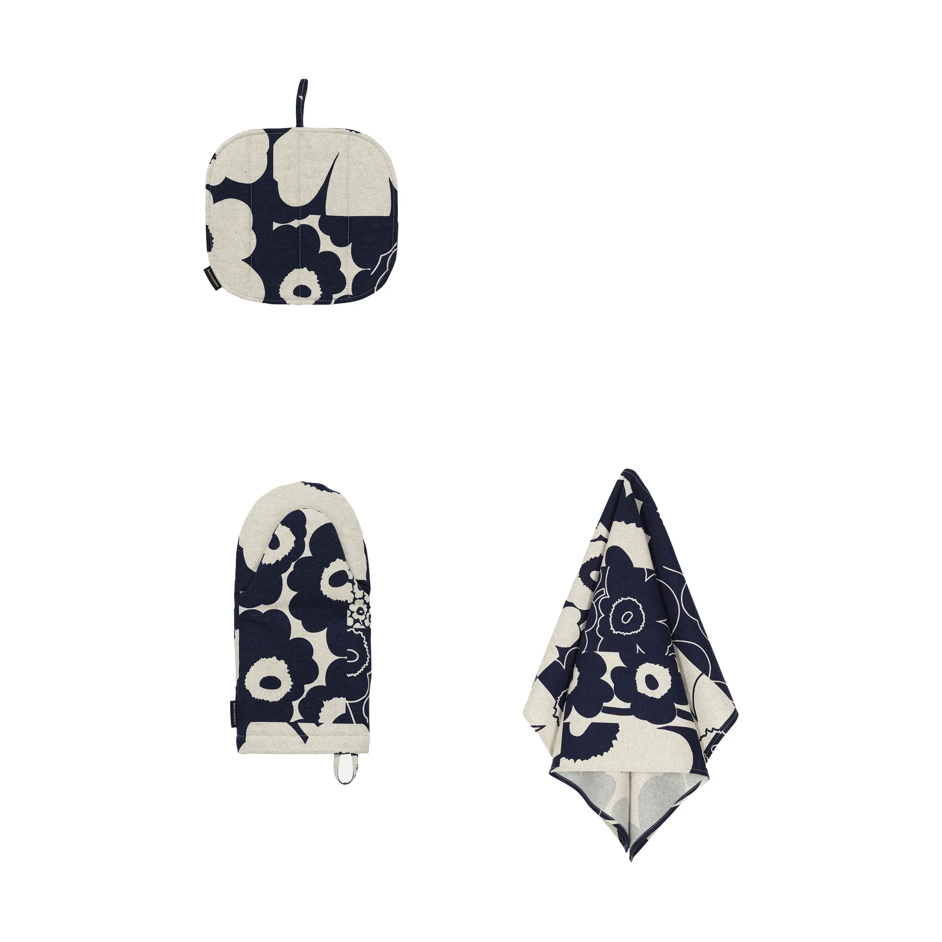 Conjunto de 3 peças de tecidos de cozinha Unikko Collage, Linen-dark blue Marimekko