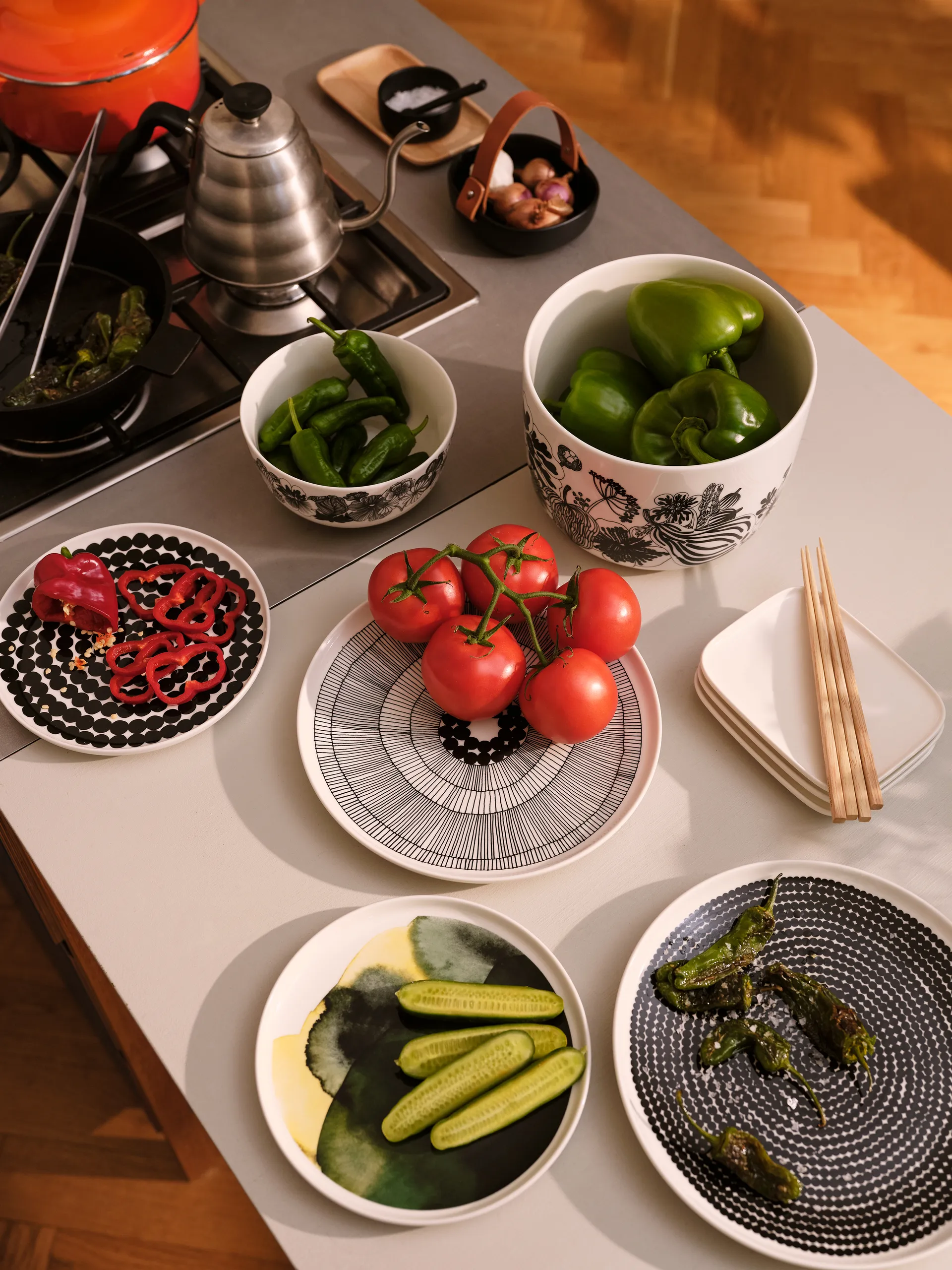 Conjunto de pequeno almoço Räsymatto, White-black Marimekko