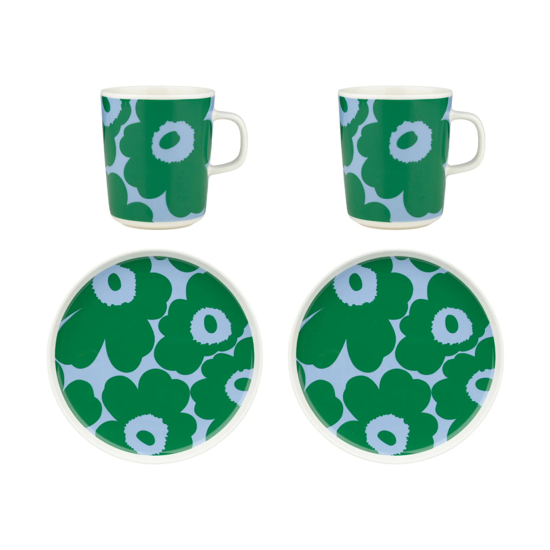Conjunto de pequeno almoço Unikko, Branco-verde-azul claro, 4 peças Marimekko