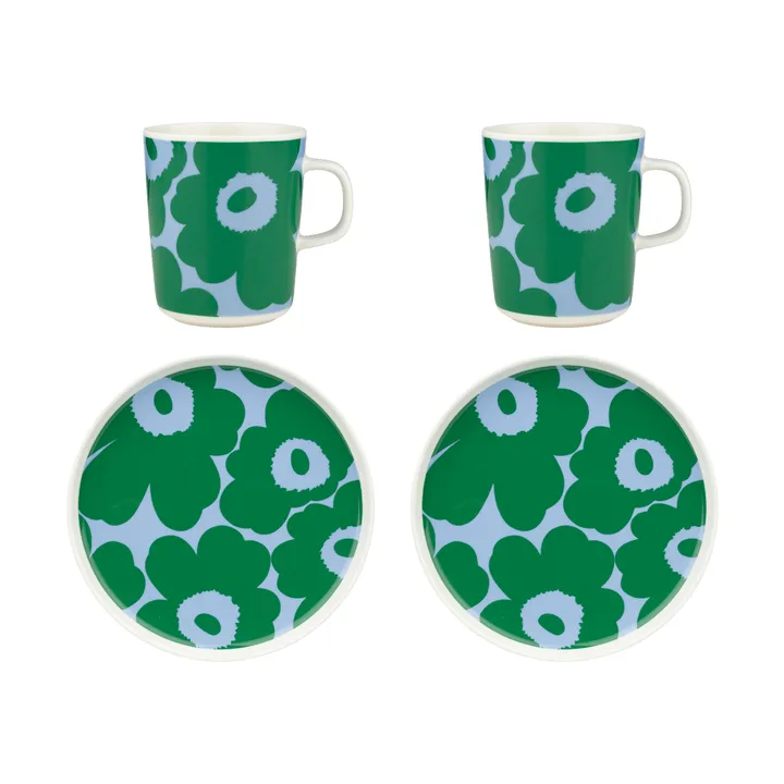 Conjunto de pequeno almoço Unikko - Branco-verde-azul claro, 4 peças - Marimekko