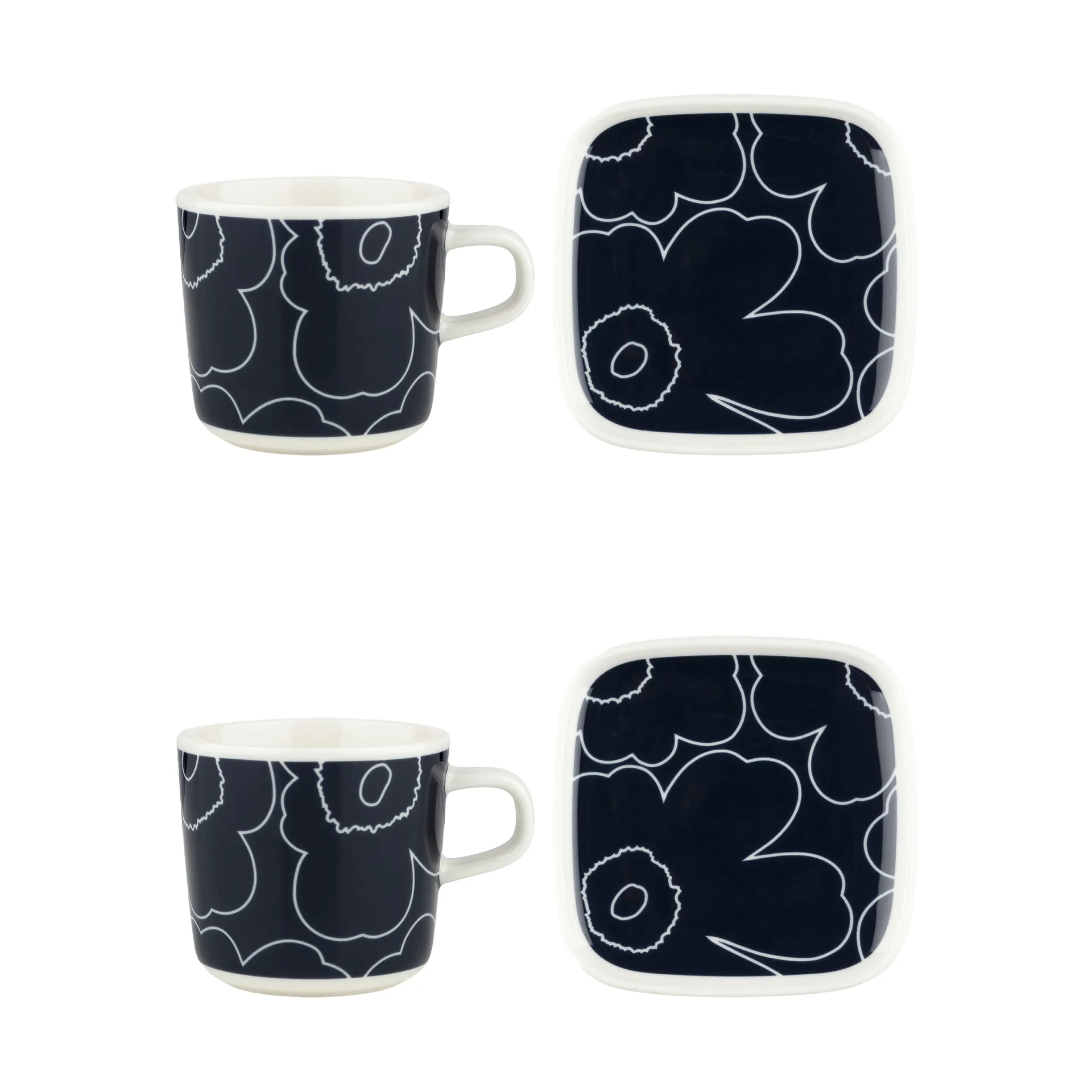 Conjunto de xícara e pires Piirto Unikko 20 cl 4 peças, White-dark blue Marimekko