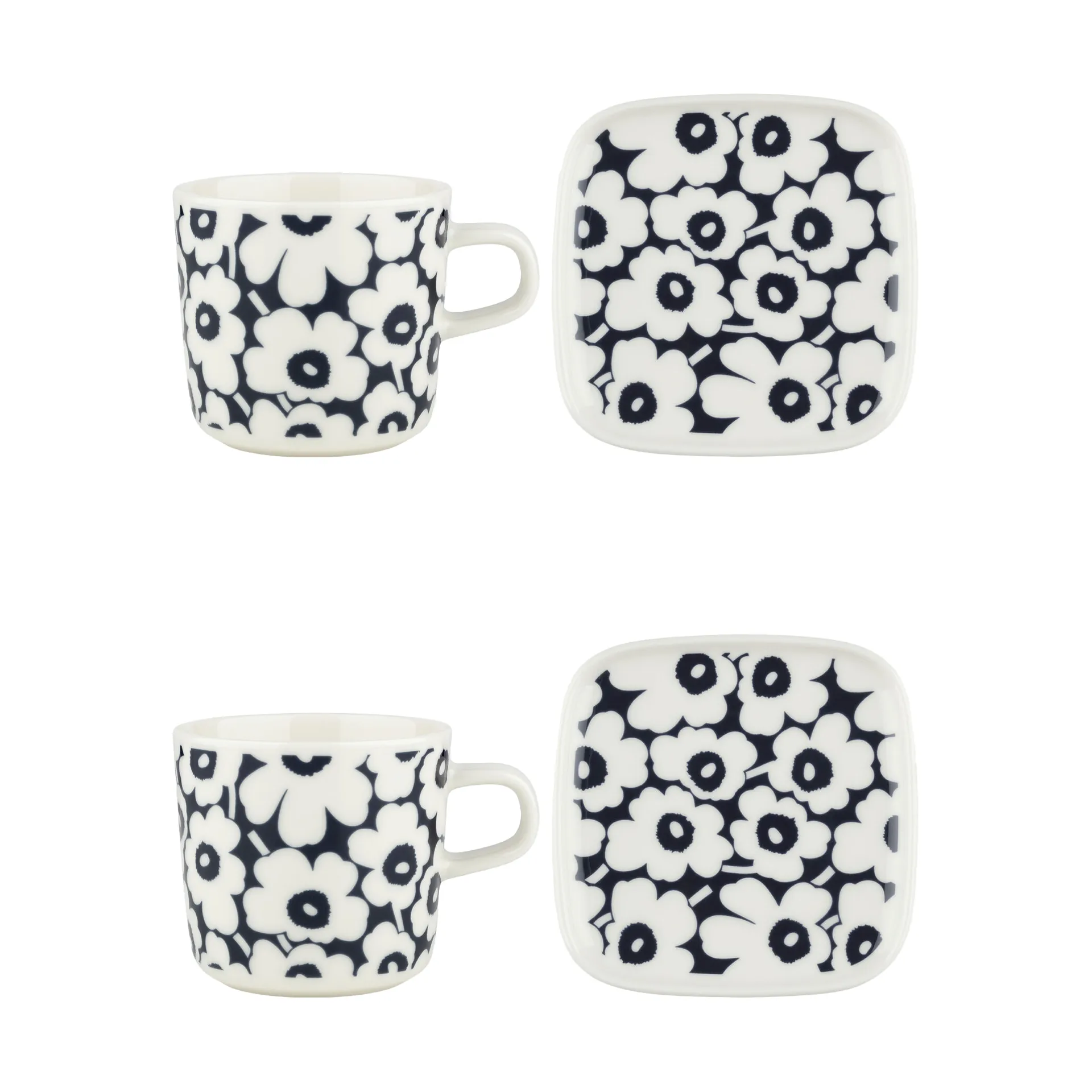 Conjunto de xícara e pires Pikkuinen Unikko 20 cl 4 peças, Dark blue-white Marimekko