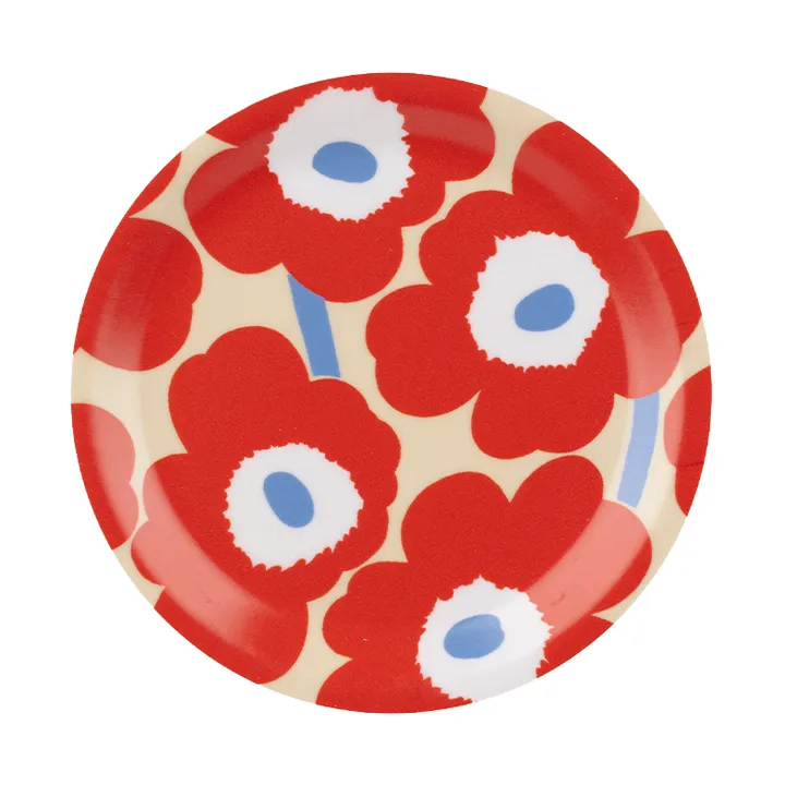 Descanso de copo Unikko - Melon-orange red-light blue-off white, Ø11 cm - Marimekko