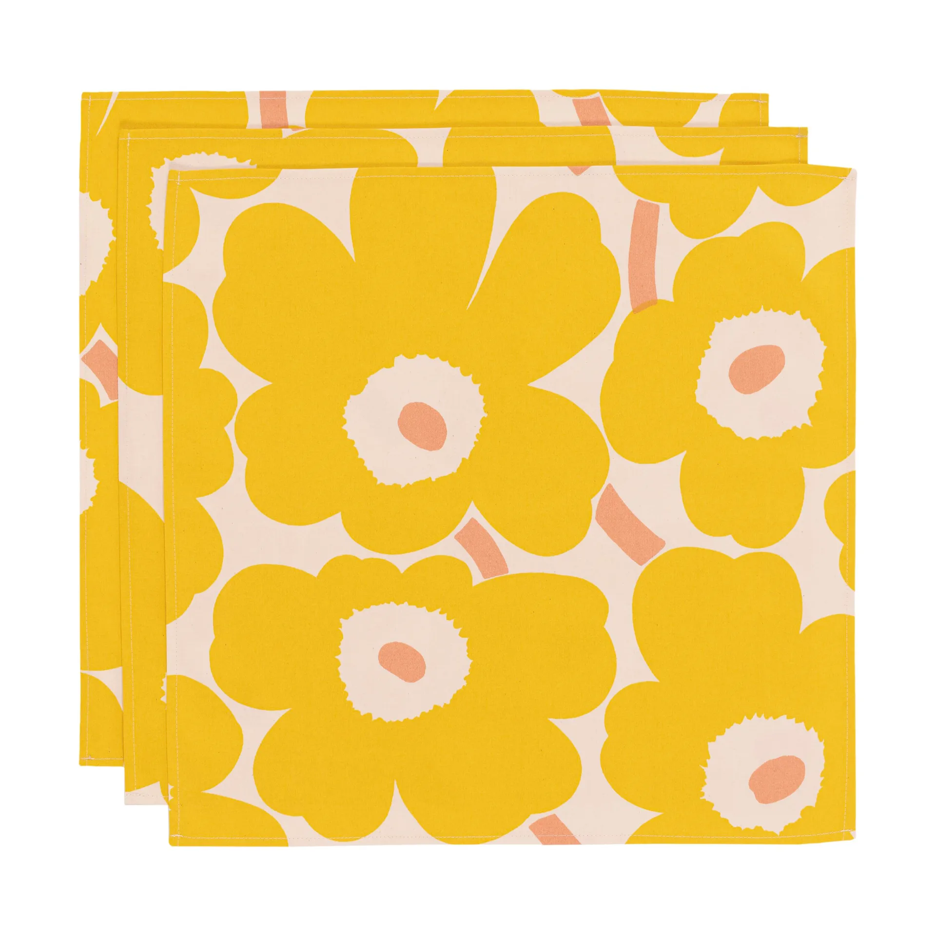 Guardanapo de tecido Pieni Unikko 43x43 cm 3 unid., Cotton-yellow-pink Marimekko