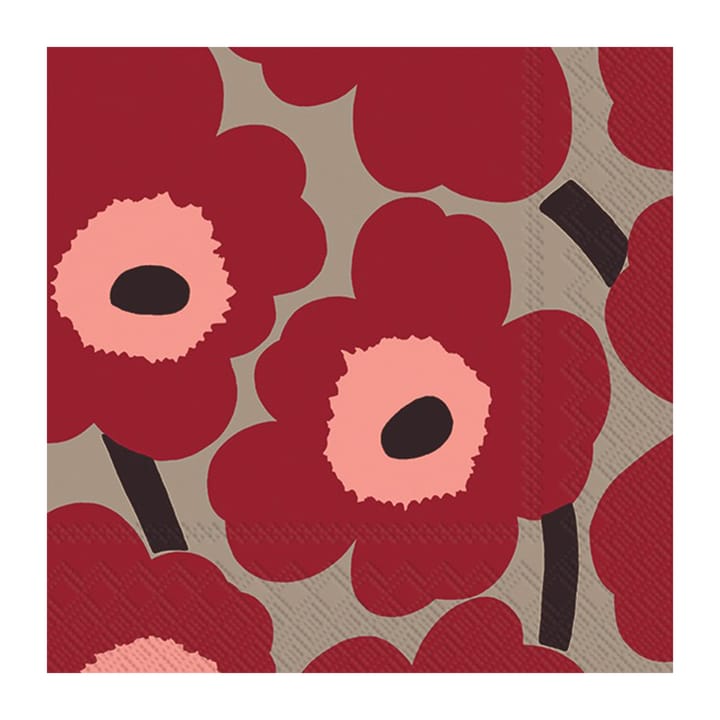 Guardanapos Unikko 33x33 cm, 20 unid. - Vermelho-linho - Marimekko