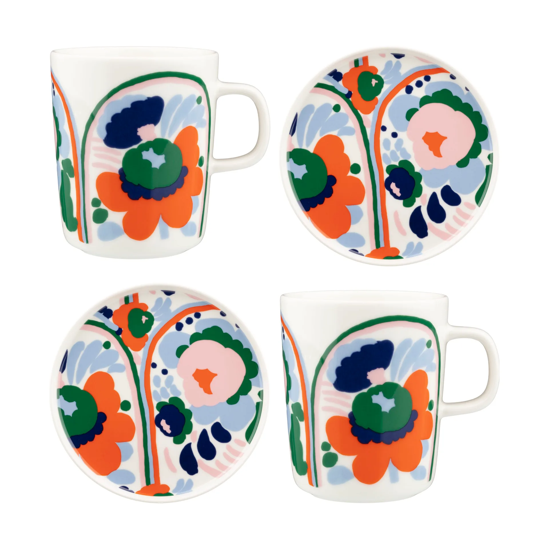 Karuselli conjunto de loiça 4 peças, Branco-laranja-azul-esmeralda Marimekko