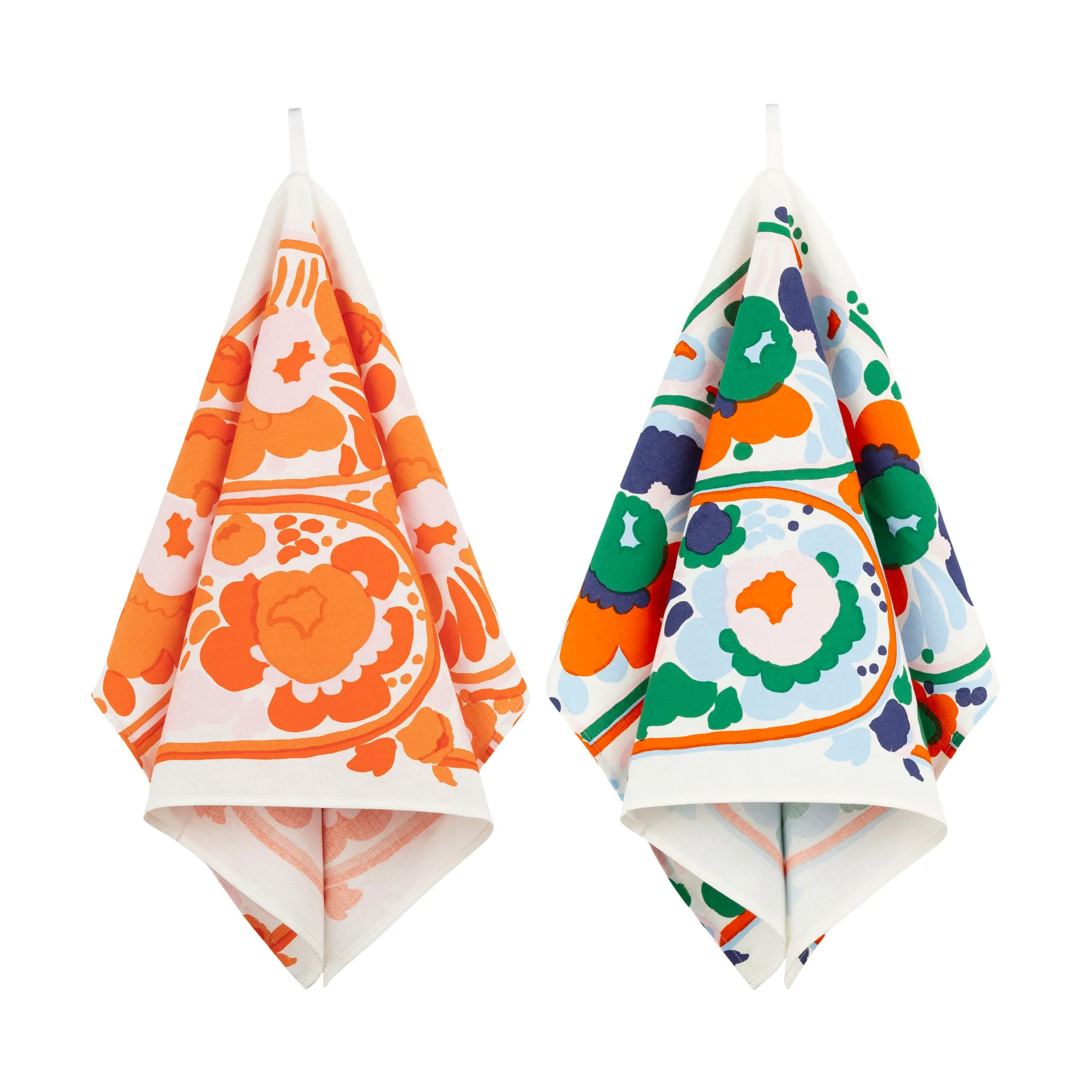 Karuselli pano de cozinha 43x70 cm 2 peças, Branco-laranja-azul-esmeralda Marimekko