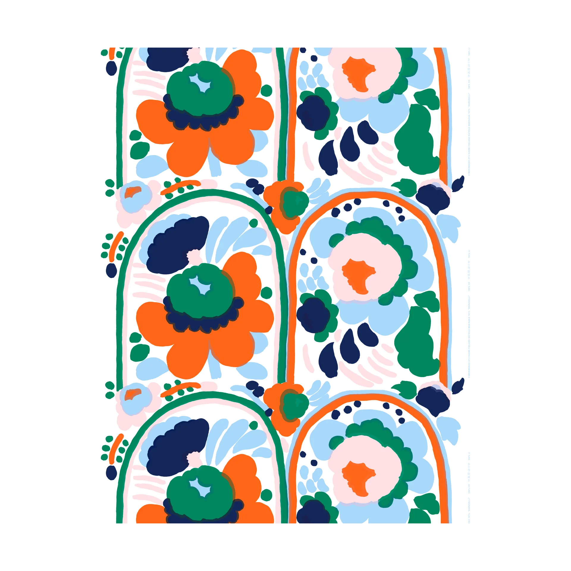 Karuselli tecido de algodão, Branco-laranja-azul-esmeralda Marimekko