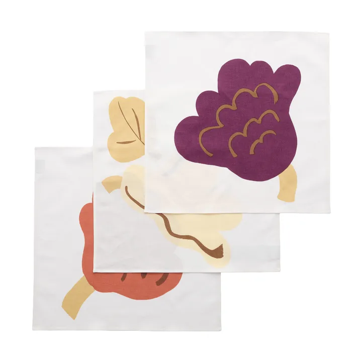Kukasta Kukkaan guardanapo de tecido - White-plum-terrac-ochre, conjunto de 3 - Marimekko
