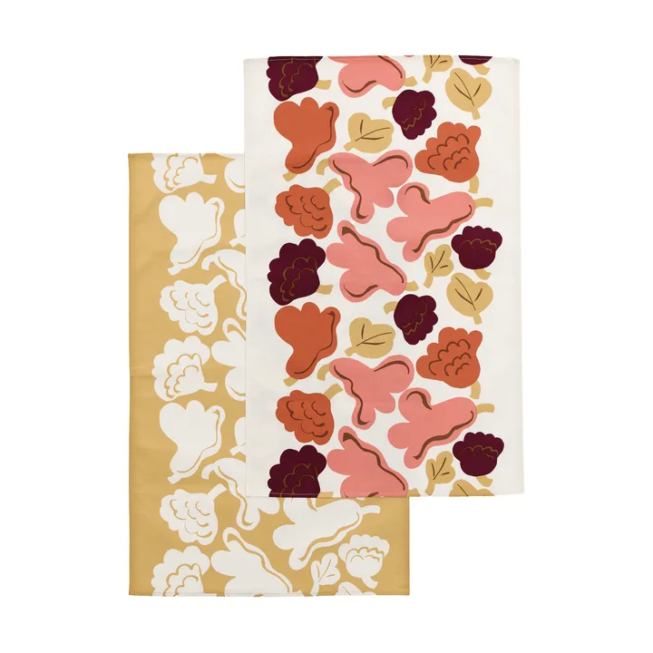 Kukasta Kukkaan pano de cozinha - Off white-rosa-terracota-ocre, conjunto de 2 peças - Marimekko