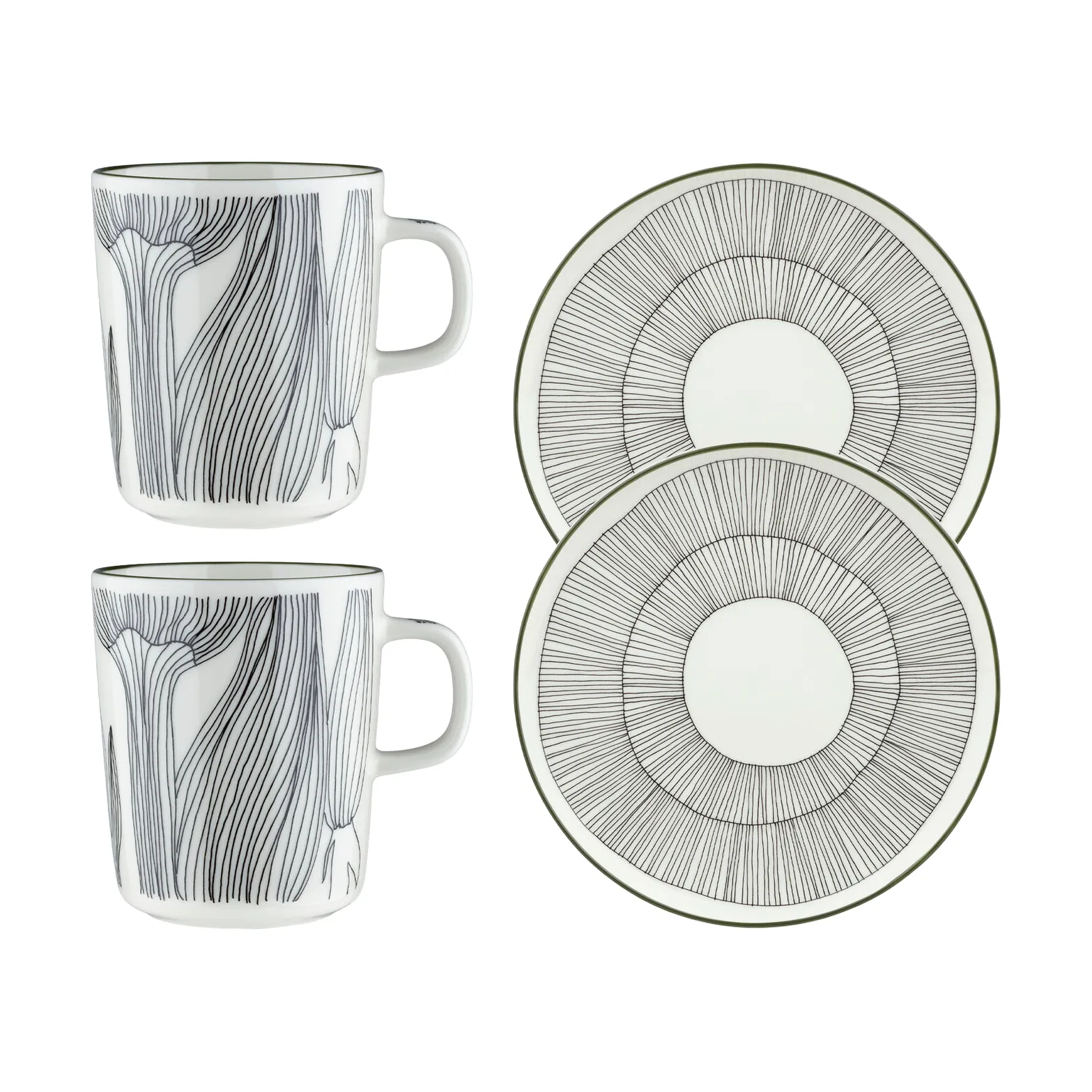Kukat Puhkeavat conjunto de pequeno-almoço 4 peças, Branco-verde floresta-preto Marimekko