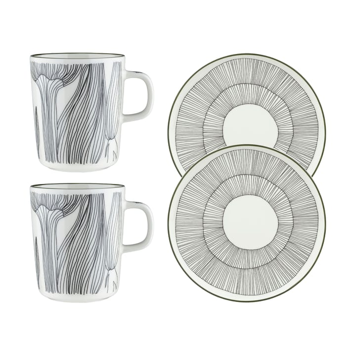 Kukat Puhkeavat conjunto de pequeno-almoço 4 peças - Branco-verde floresta-preto - Marimekko