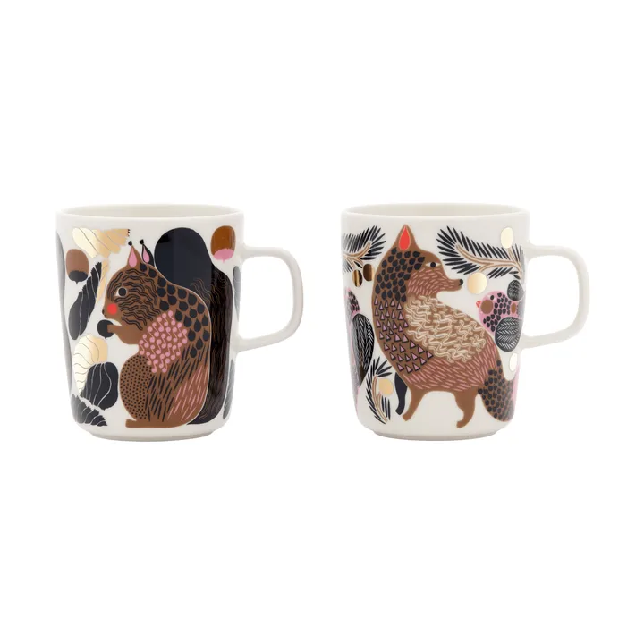 Kurre Ketunmarja caneca - Branco-multicolor-dourado, 25 cl, pack de 2 - Marimekko